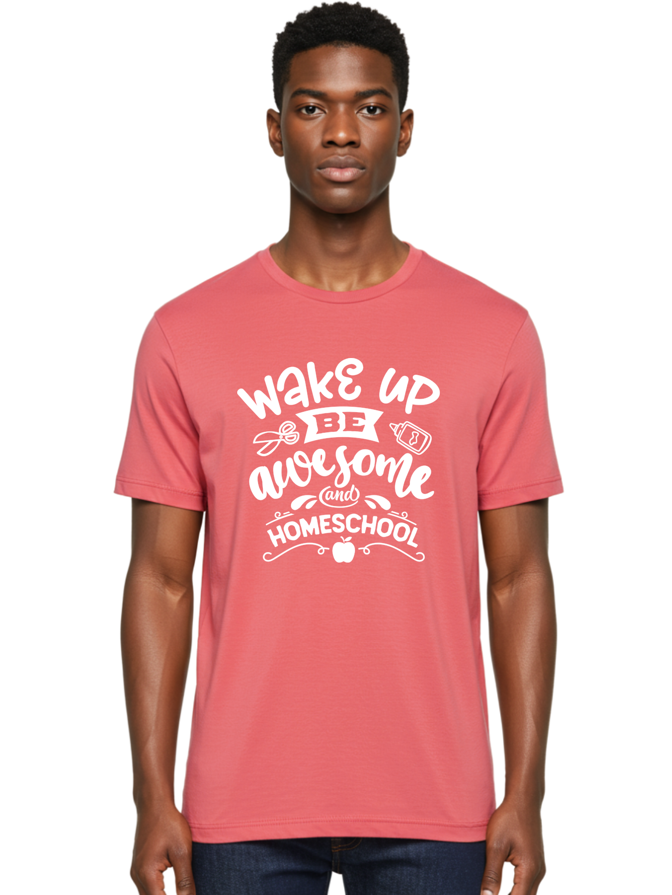 Wake-Up-Be-Awesome-And-Homeschool Men'S Graphic Tee, 100% Cotton, Comfortable Casual Summer Wear, Machine Washable, Homeschool Inspiration, Motivational Quote, Positive Affirmation, Homeschooling, Education, Learning, Apple, School Supplies Aab455