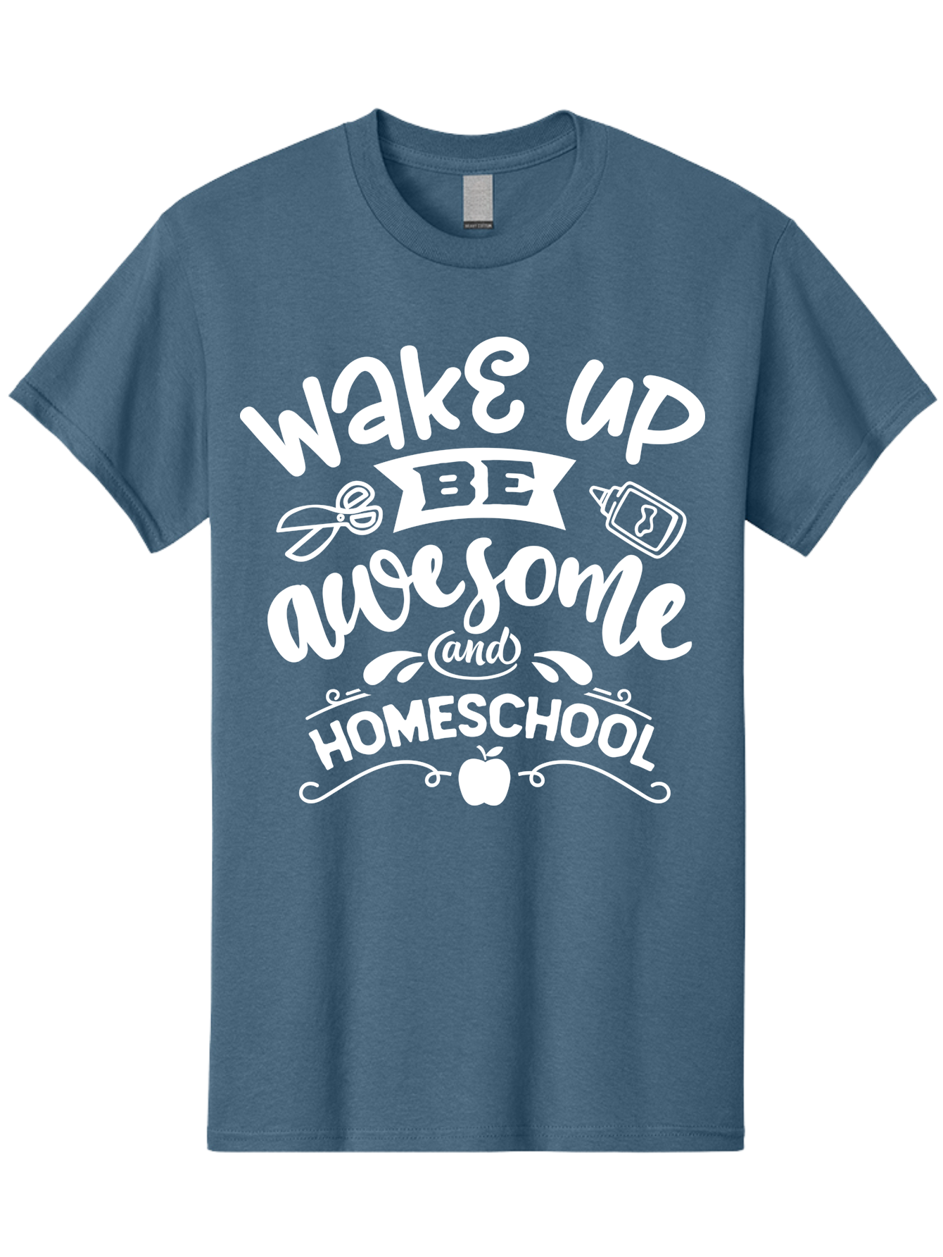 Wake-Up-Be-Awesome-And-Homeschool Men'S Graphic Tee, 100% Cotton, Comfortable Casual Summer Wear, Machine Washable, Homeschool Inspiration, Motivational Quote, Positive Affirmation, Homeschooling, Education, Learning, Apple, School Supplies Aab455