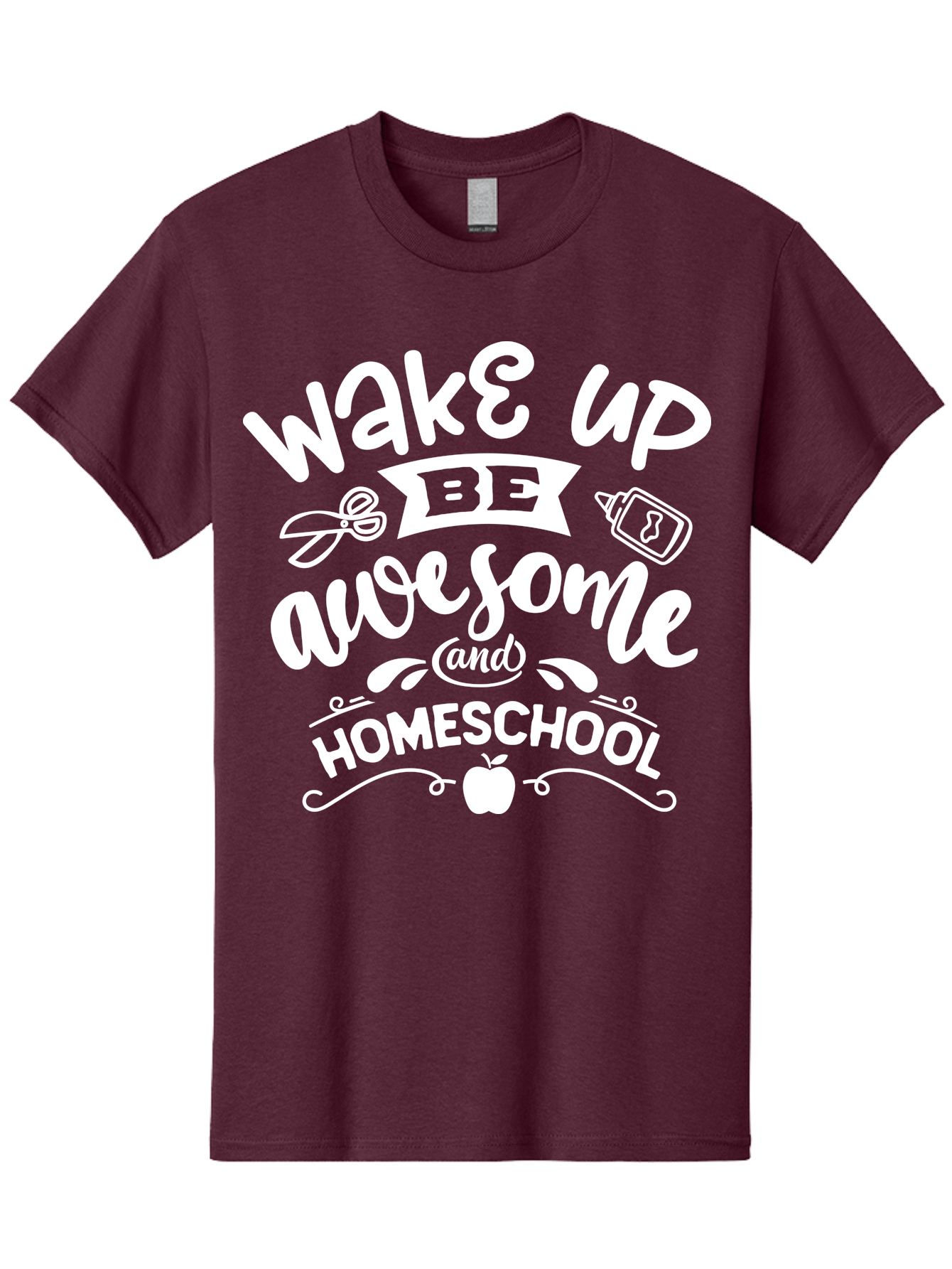 Wake-Up-Be-Awesome-And-Homeschool Men'S Graphic Tee, 100% Cotton, Comfortable Casual Summer Wear, Machine Washable, Homeschool Inspiration, Motivational Quote, Positive Affirmation, Homeschooling, Education, Learning, Apple, School Supplies Aab455
