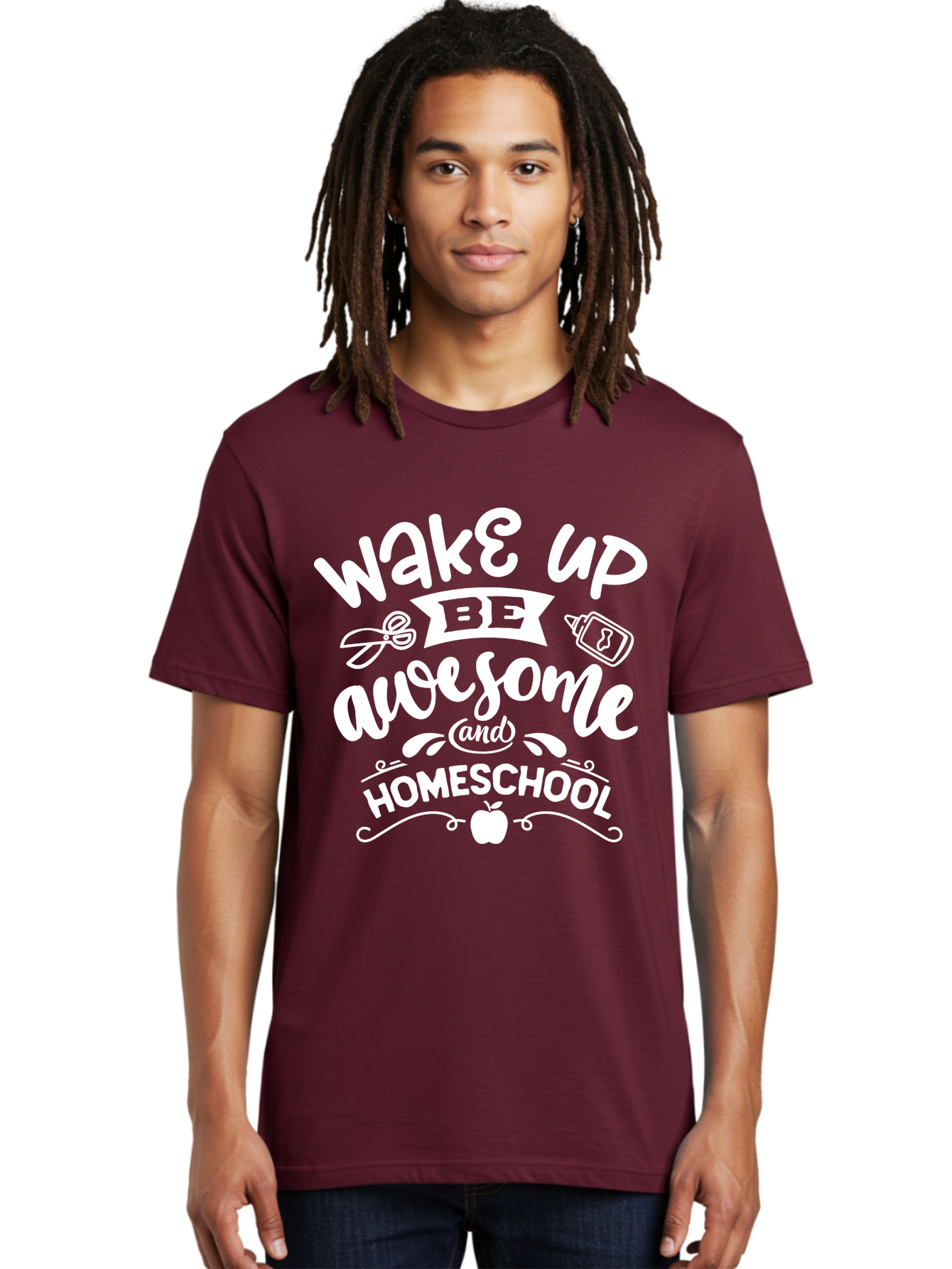 Wake-Up-Be-Awesome-And-Homeschool Men'S Graphic Tee, 100% Cotton, Comfortable Casual Summer Wear, Machine Washable, Homeschool Inspiration, Motivational Quote, Positive Affirmation, Homeschooling, Education, Learning, Apple, School Supplies Aab455