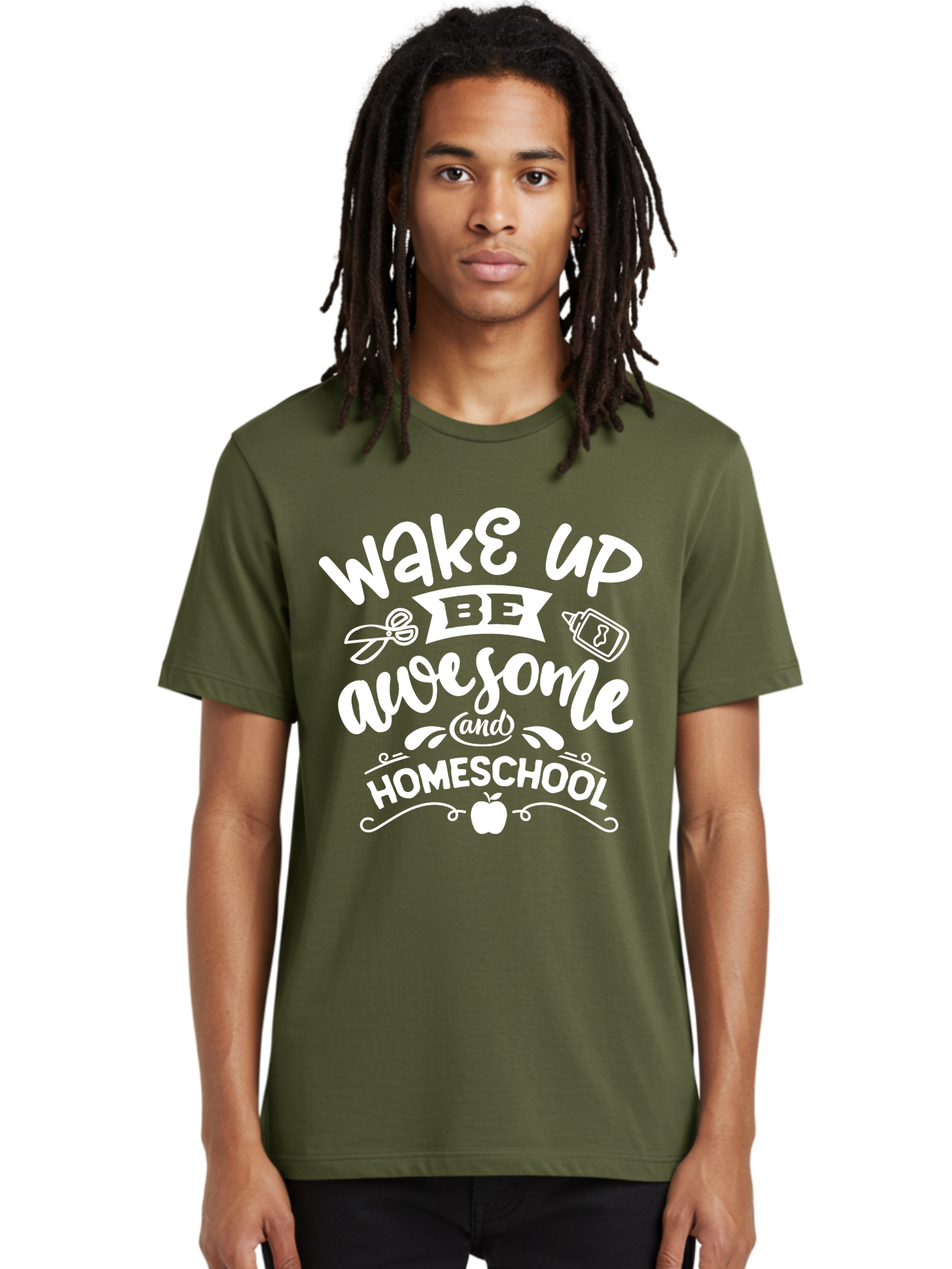 Wake-Up-Be-Awesome-And-Homeschool Men'S Graphic Tee, 100% Cotton, Comfortable Casual Summer Wear, Machine Washable, Homeschool Inspiration, Motivational Quote, Positive Affirmation, Homeschooling, Education, Learning, Apple, School Supplies Aab455