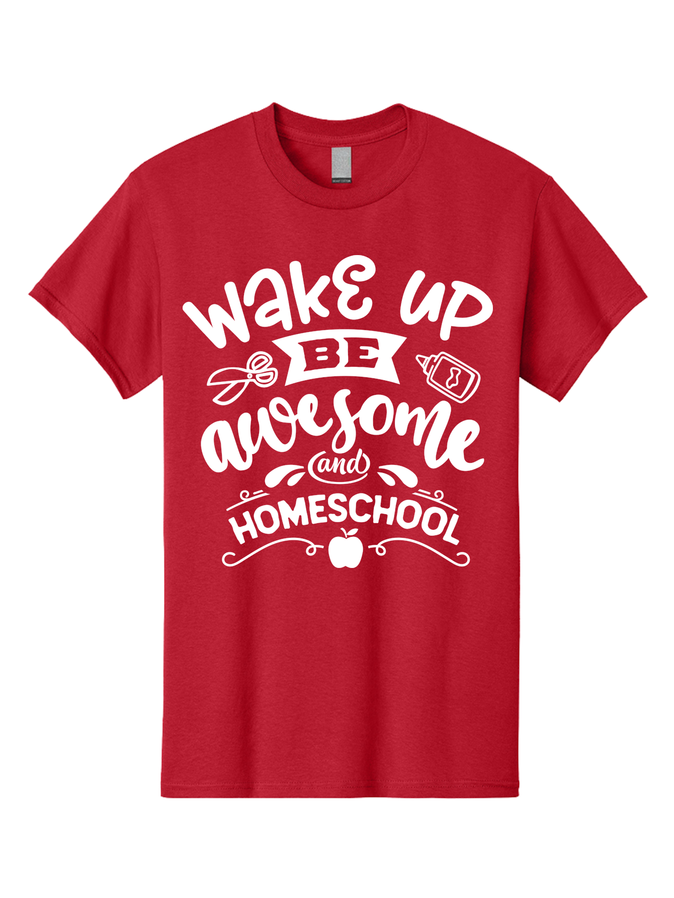 Wake-Up-Be-Awesome-And-Homeschool Men'S Graphic Tee, 100% Cotton, Comfortable Casual Summer Wear, Machine Washable, Homeschool Inspiration, Motivational Quote, Positive Affirmation, Homeschooling, Education, Learning, Apple, School Supplies Aab455