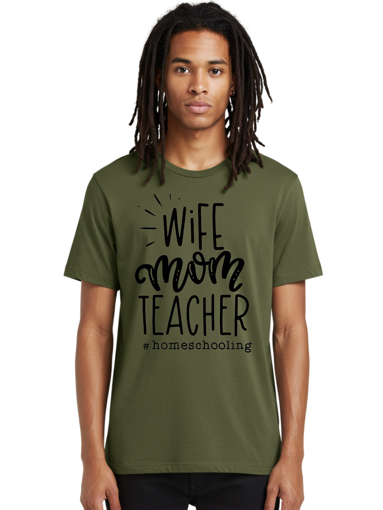 Wife-Mom-Teacher-Homeschooling-1 Men'S Graphic Tee, 100% Cotton, Comfortable Casual Summer Wear, Machine Washable, Homeschooling Mom, Wife And Teacher, Mom Life, Teacher Life, Homeschooling Quotes, Inspirational Quotes, Mom Quotes, Aab456