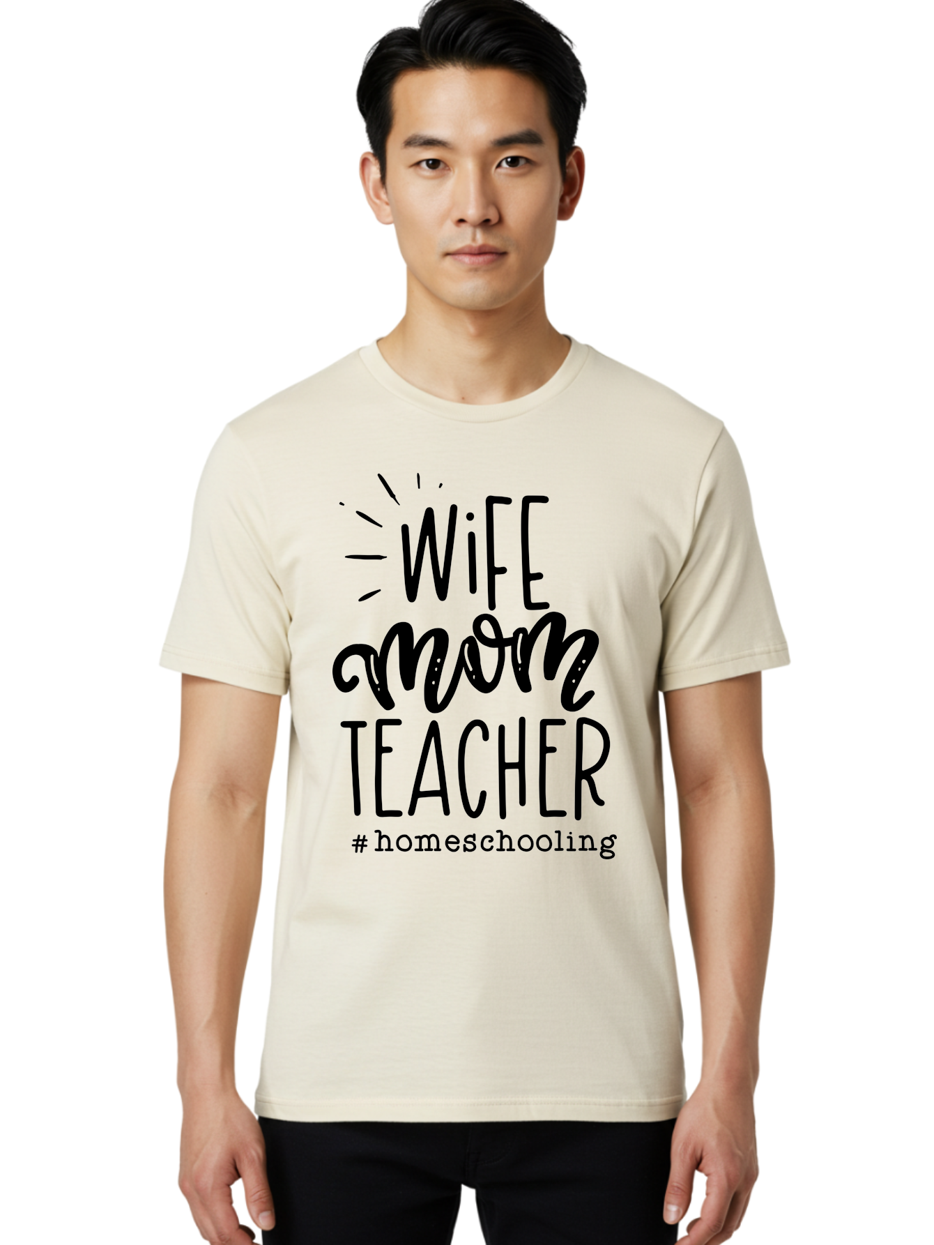 Wife-Mom-Teacher-Homeschooling-1 Men'S Graphic Tee, 100% Cotton, Comfortable Casual Summer Wear, Machine Washable, Homeschooling Mom, Wife And Teacher, Mom Life, Teacher Life, Homeschooling Quotes, Inspirational Quotes, Mom Quotes, Aab456