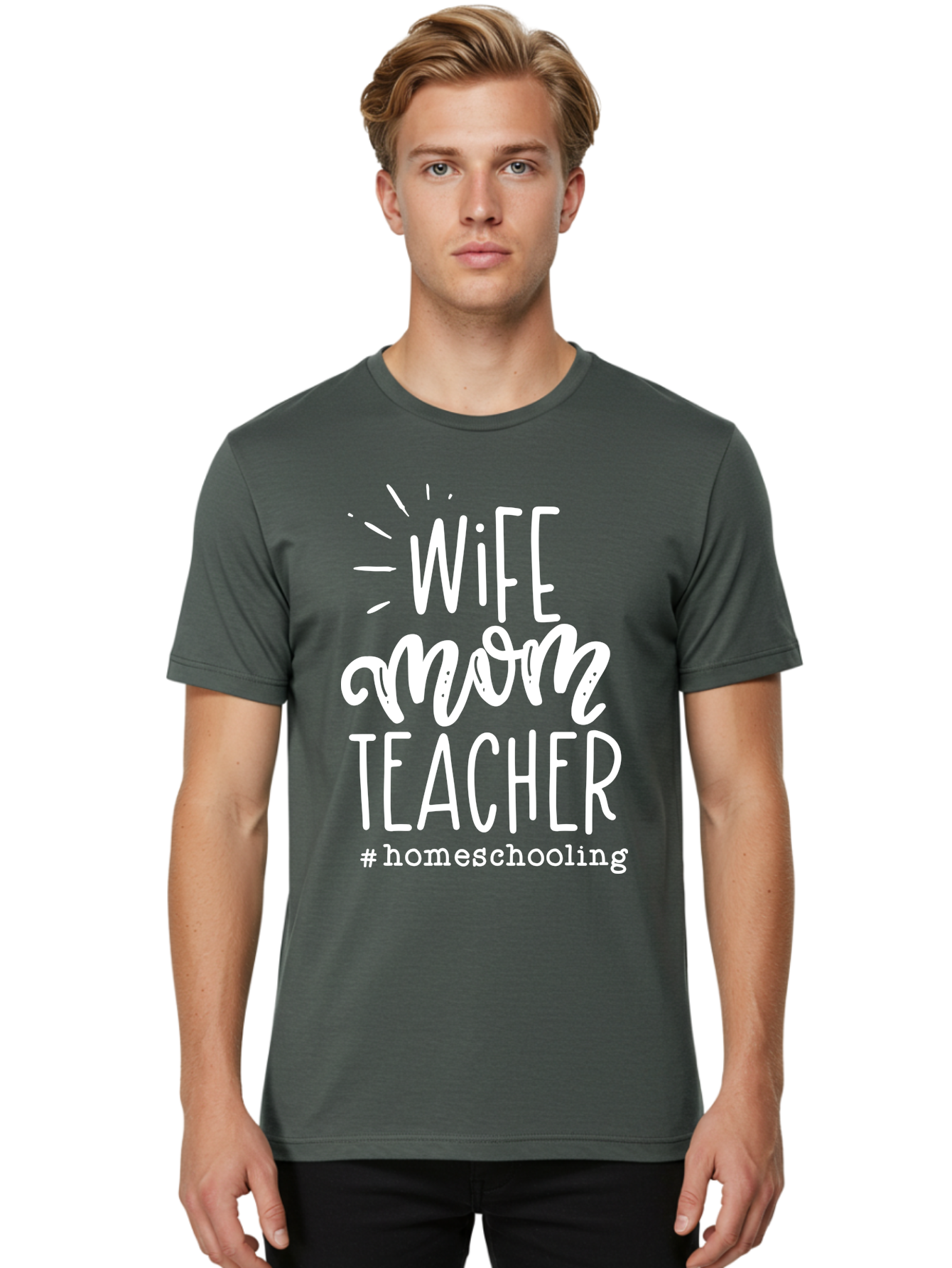 Wife-Mom-Teacher-Homeschooling Men'S Graphic Tee, 100% Cotton, Comfortable Casual Summer Wear, Machine Washable, Homeschooling Mom, Wife And Mother, Teacher Inspiration, Homeschooling Lifestyle, Parenting Goals, Mom Life, Teacher Life Aab457