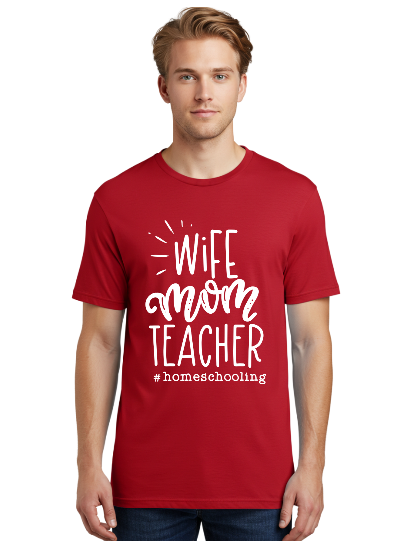 Wife-Mom-Teacher-Homeschooling Men'S Graphic Tee, 100% Cotton, Comfortable Casual Summer Wear, Machine Washable, Homeschooling Mom, Wife And Mother, Teacher Inspiration, Homeschooling Lifestyle, Parenting Goals, Mom Life, Teacher Life Aab457