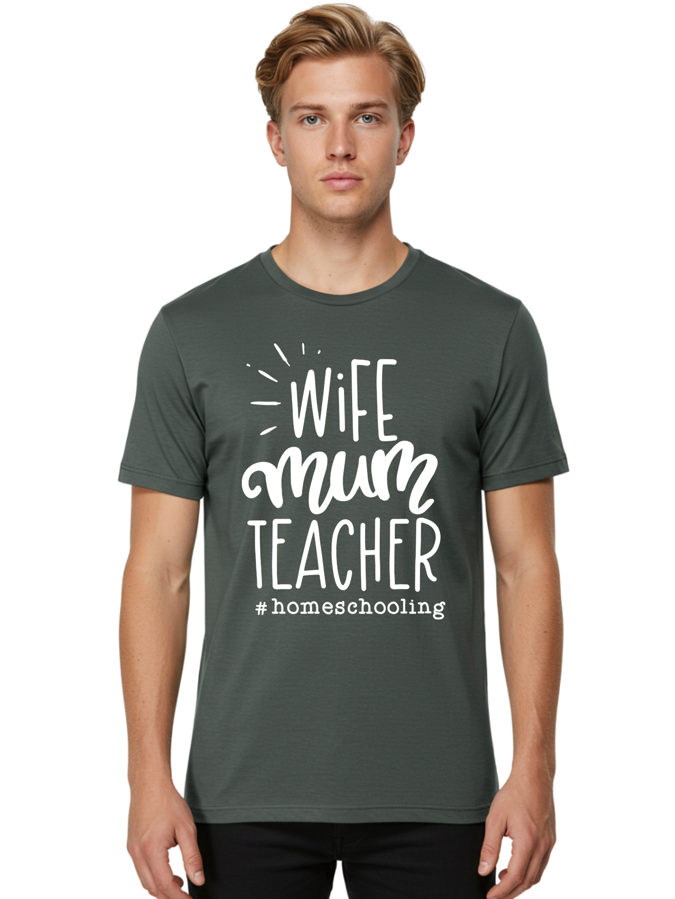 Wife-Mum-Teacher-Homeschooling Men'S Graphic Tee, 100% Cotton, Comfortable Casual Summer Wear, Machine Washable, Wife, Mum, Teacher, Homeschooling, Family Roles, Teaching At Home, Modern Parenting, Family Values Aab458