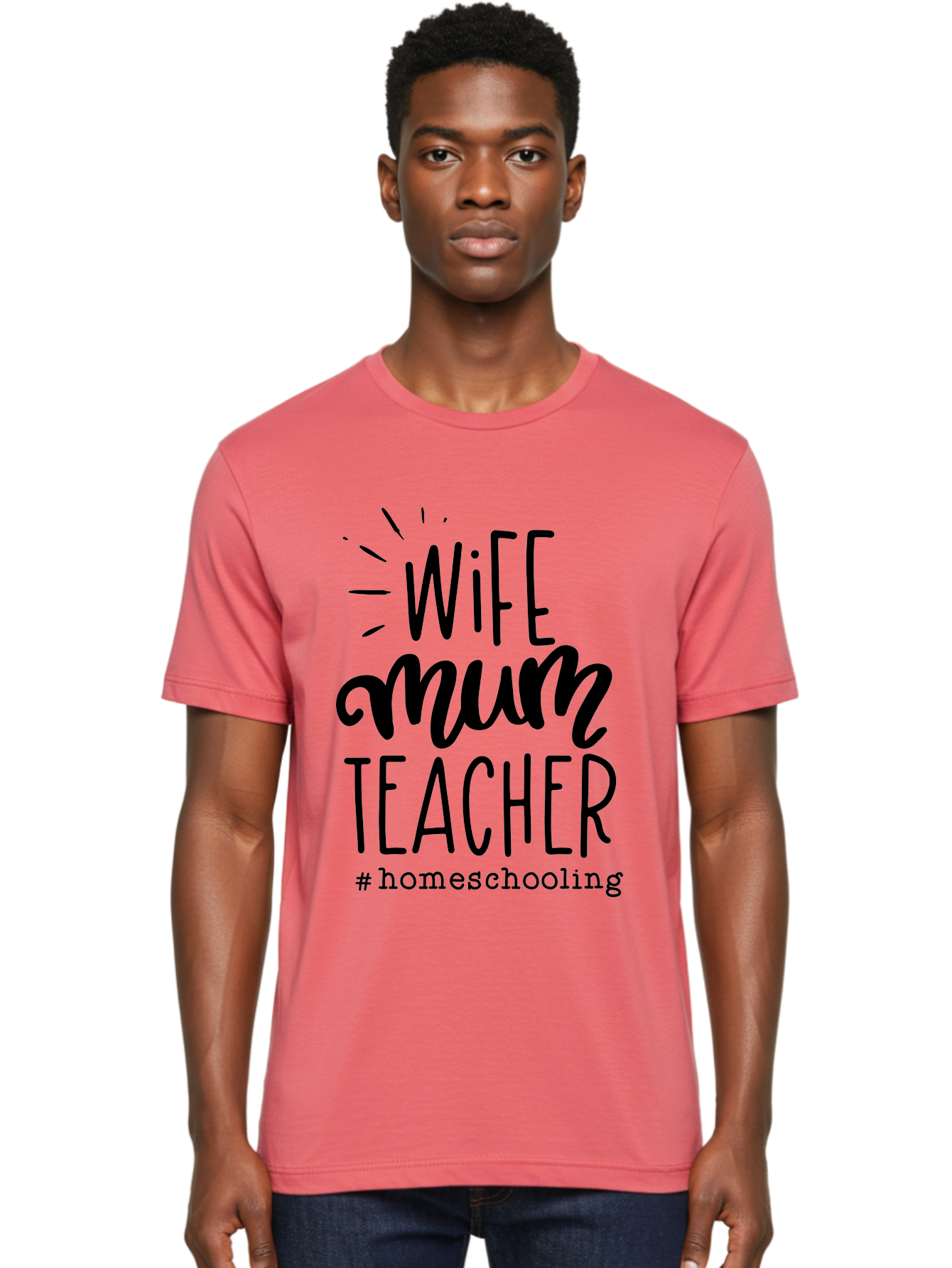 Wife-Mum-Teacher Men'S Graphic Tee, 100% Cotton, Comfortable Casual Summer Wear, Machine Washable, Homeschooling Mom, Wife And Teacher, Modern Family, Home Education, Parenting Roles, Inspirational Quote, Homeschooling Lifestyle Aab459