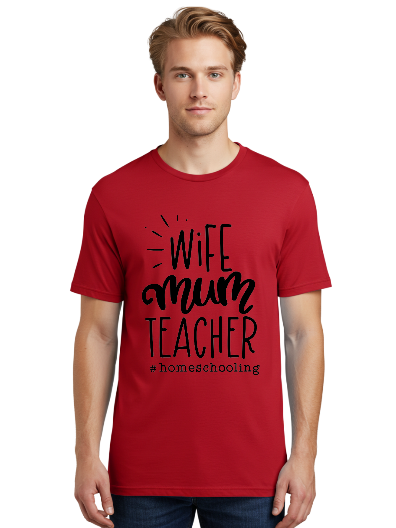 Wife-Mum-Teacher Men'S Graphic Tee, 100% Cotton, Comfortable Casual Summer Wear, Machine Washable, Homeschooling Mom, Wife And Teacher, Modern Family, Home Education, Parenting Roles, Inspirational Quote, Homeschooling Lifestyle Aab459