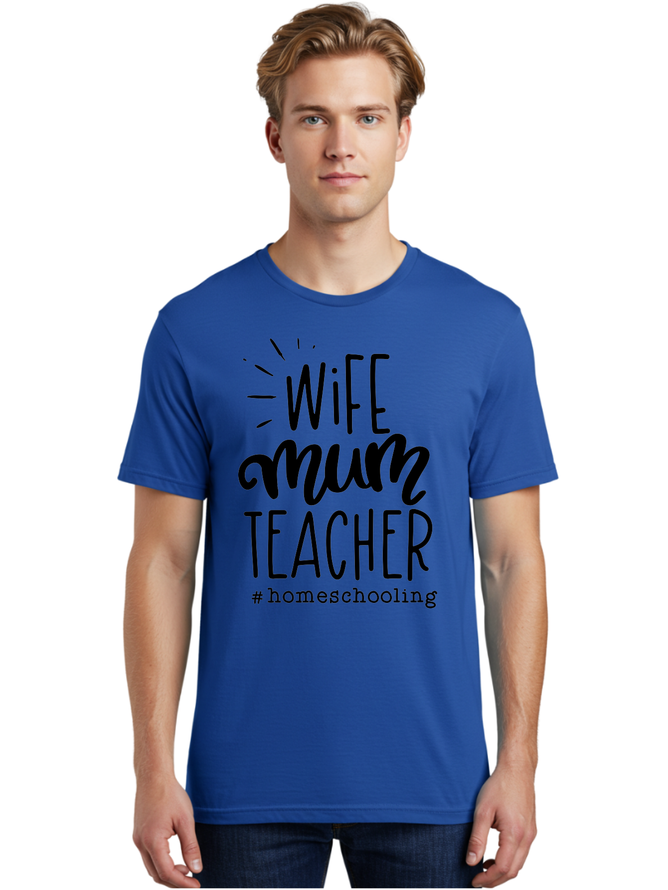 Wife-Mum-Teacher Men'S Graphic Tee, 100% Cotton, Comfortable Casual Summer Wear, Machine Washable, Homeschooling Mom, Wife And Teacher, Modern Family, Home Education, Parenting Roles, Inspirational Quote, Homeschooling Lifestyle Aab459