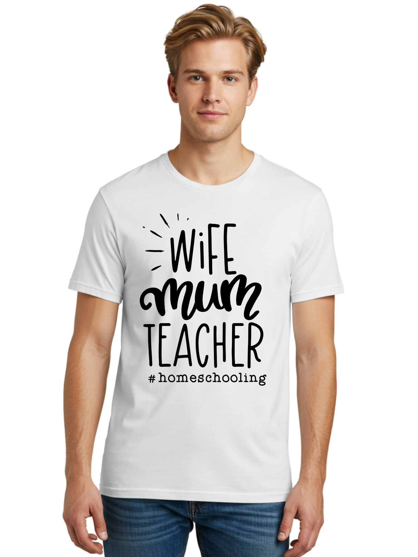 Wife-Mum-Teacher Men'S Graphic Tee, 100% Cotton, Comfortable Casual Summer Wear, Machine Washable, Homeschooling Mom, Wife And Teacher, Modern Family, Home Education, Parenting Roles, Inspirational Quote, Homeschooling Lifestyle Aab459