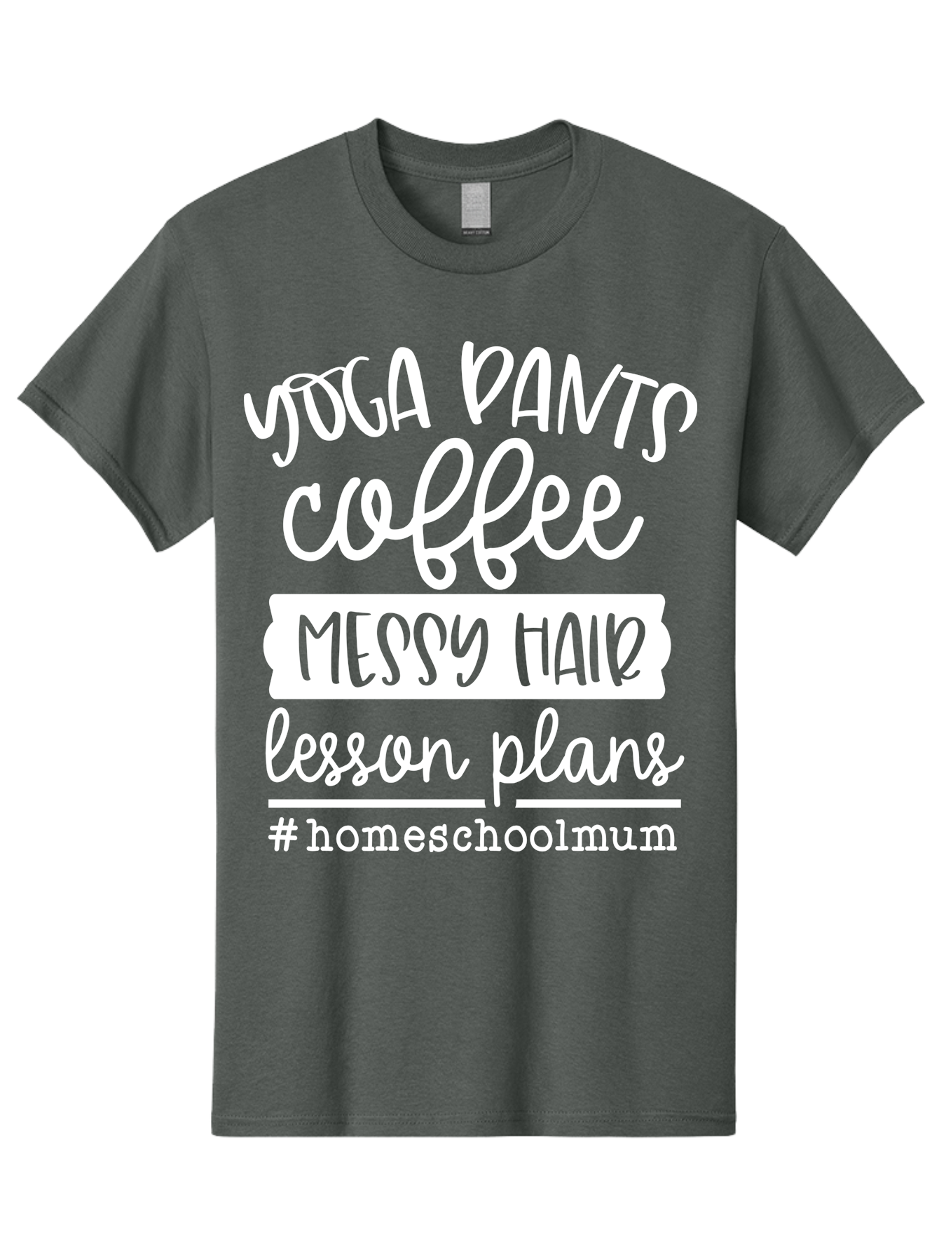 Yoga-Pants-Coffee-Messy-Hair-Lesson-Plans Men'S Graphic Tee, 100% Cotton, Comfortable Casual Summer Wear, Machine Washable, Homeschooling Mom, Yoga Pants, Messy Bun, Coffee Break, Lesson Plans, Mom Life, Homeschooling Lifestyle, Aab460