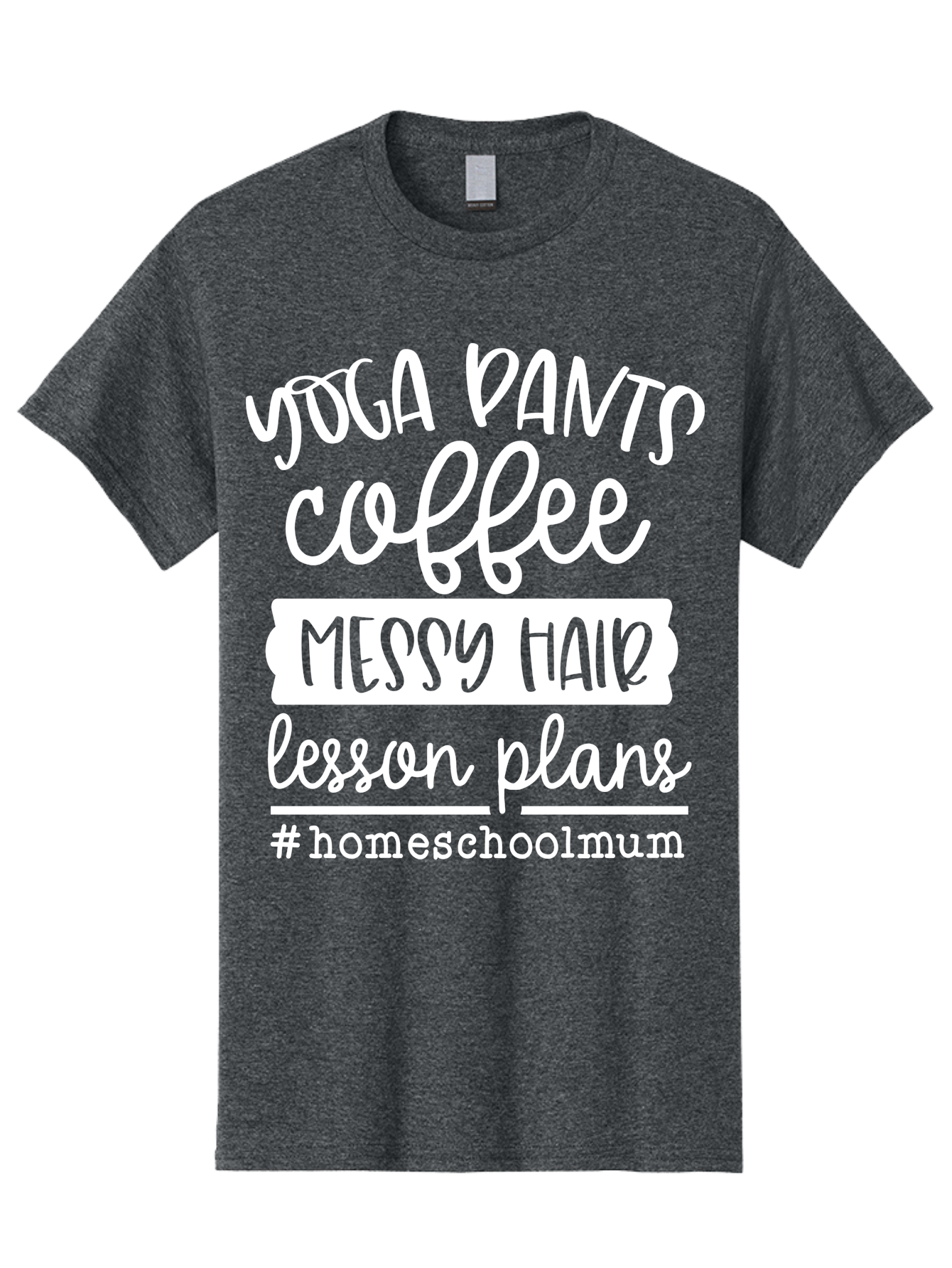 Yoga-Pants-Coffee-Messy-Hair-Lesson-Plans Men'S Graphic Tee, 100% Cotton, Comfortable Casual Summer Wear, Machine Washable, Homeschooling Mom, Yoga Pants, Messy Bun, Coffee Break, Lesson Plans, Mom Life, Homeschooling Lifestyle, Aab460