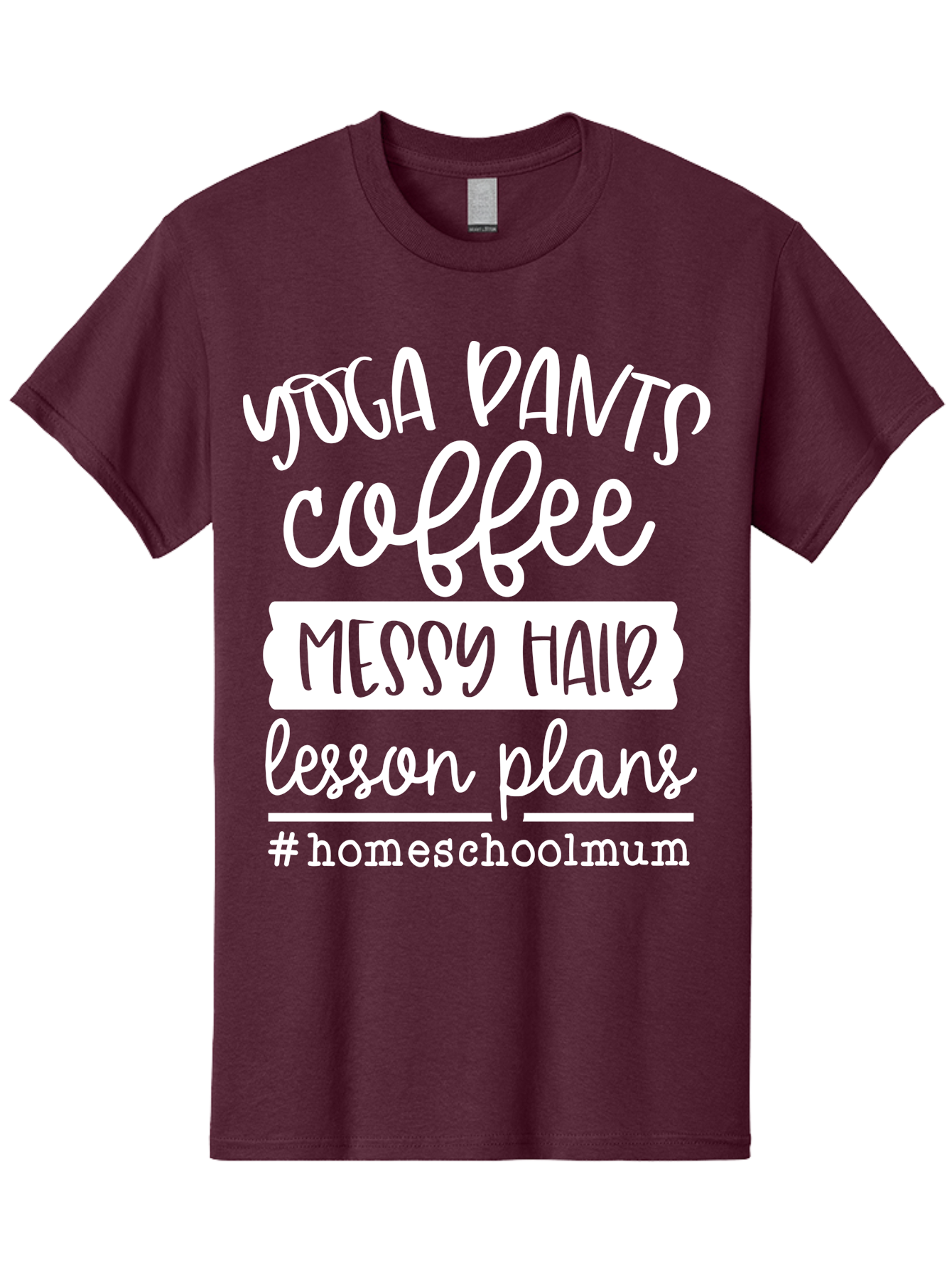 Yoga-Pants-Coffee-Messy-Hair-Lesson-Plans Men'S Graphic Tee, 100% Cotton, Comfortable Casual Summer Wear, Machine Washable, Homeschooling Mom, Yoga Pants, Messy Bun, Coffee Break, Lesson Plans, Mom Life, Homeschooling Lifestyle, Aab460