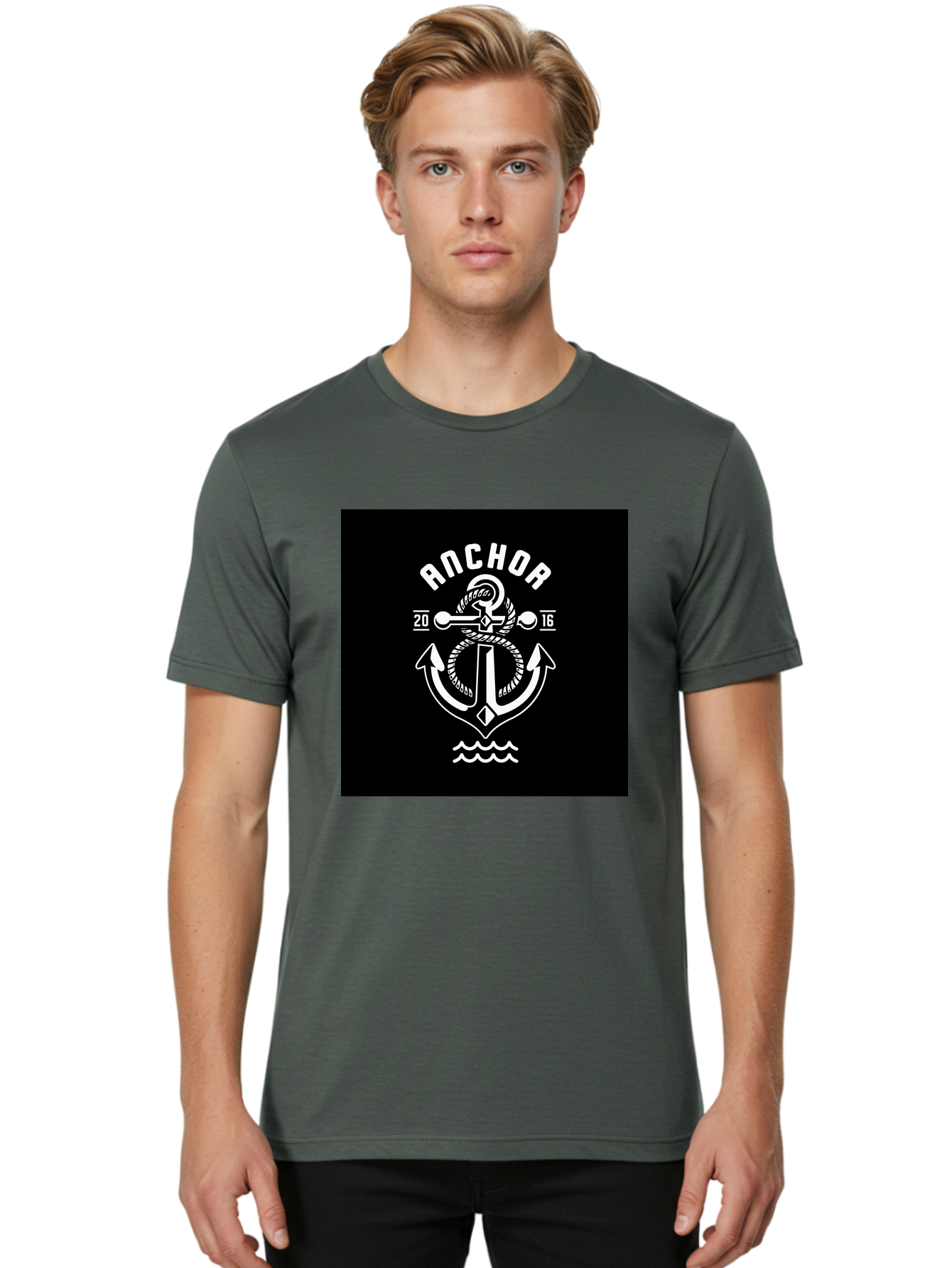 Anchor-2016 Men'S Graphic Tee, 100% Cotton, Comfortable Casual Summer Wear, Machine Washable, Anchor Logo, Nautical Design, Vintage Style, Maritime Symbol, Rope Detail, Anchor Emblem, Sailing Theme, Retro Aesthetic, Sea Waves Aab461