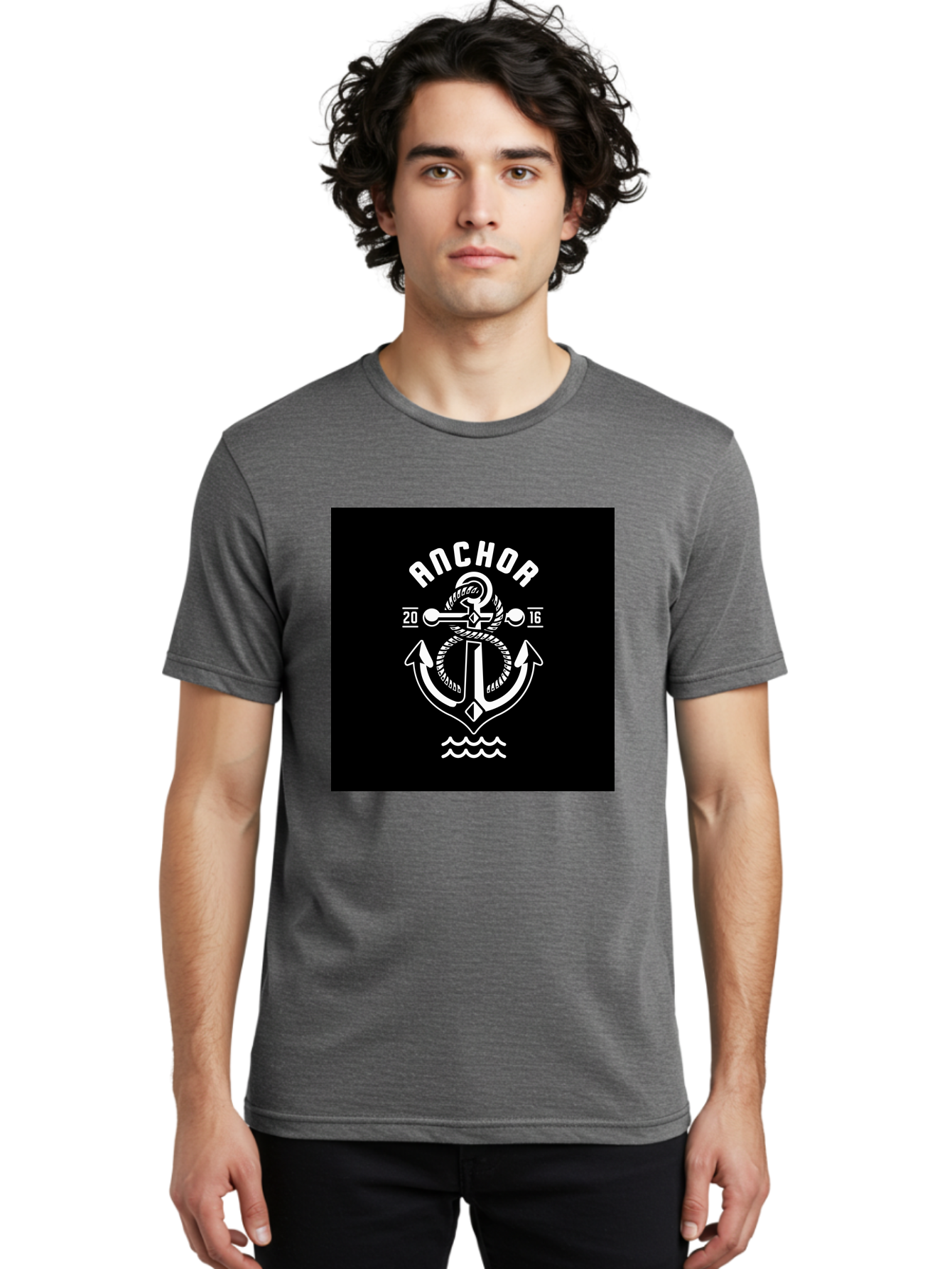 Anchor-2016 Men'S Graphic Tee, 100% Cotton, Comfortable Casual Summer Wear, Machine Washable, Anchor Logo, Nautical Design, Vintage Style, Maritime Symbol, Rope Detail, Anchor Emblem, Sailing Theme, Retro Aesthetic, Sea Waves Aab461
