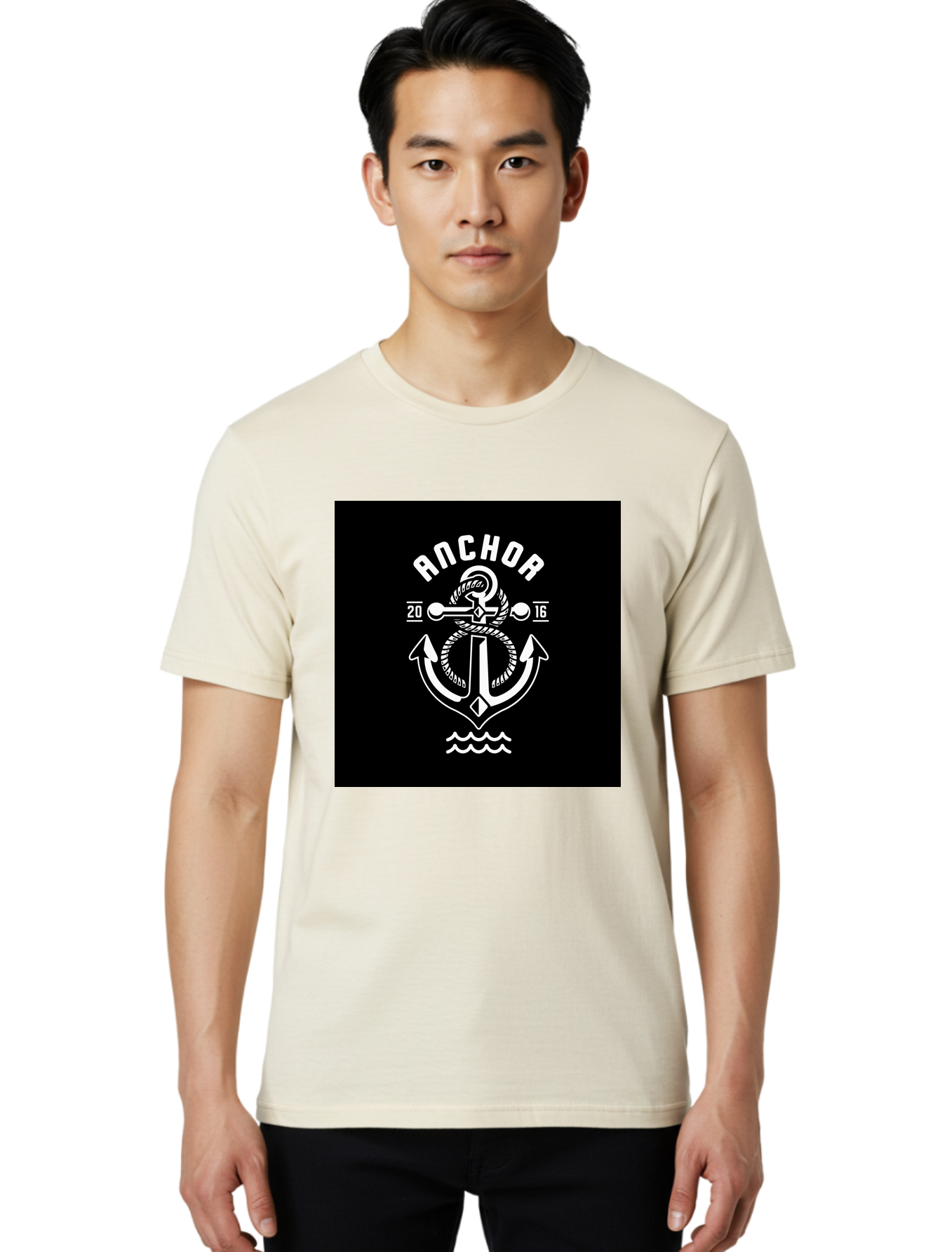 Anchor-2016 Men'S Graphic Tee, 100% Cotton, Comfortable Casual Summer Wear, Machine Washable, Anchor Logo, Nautical Design, Vintage Style, Maritime Symbol, Rope Detail, Anchor Emblem, Sailing Theme, Retro Aesthetic, Sea Waves Aab461