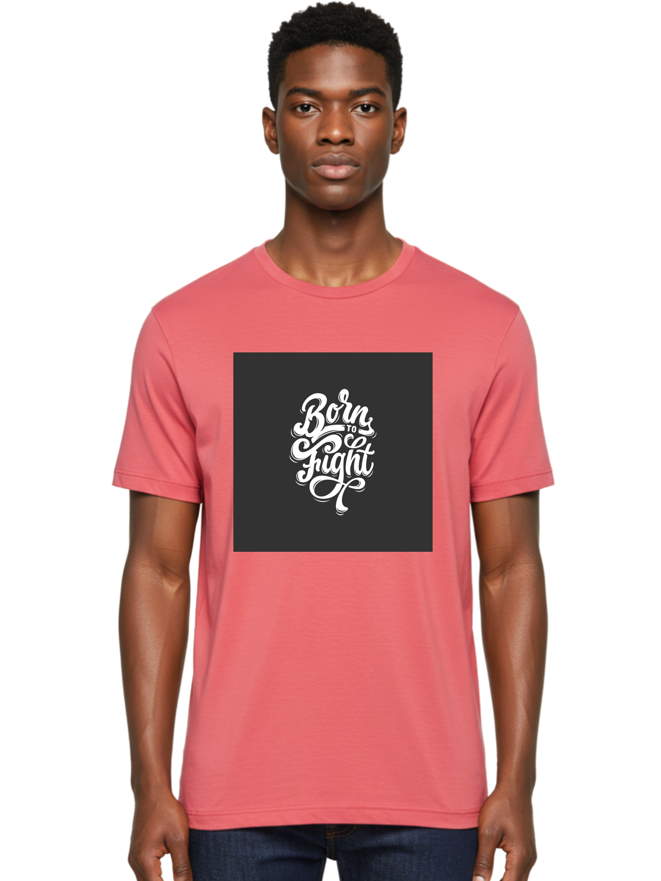 Born-To-Fight Men'S Graphic Tee, 100% Cotton, Comfortable Casual Summer Wear, Machine Washable, Motivational Quote, Inspirational Phrase, Bold Typography, White Lettering, Dark Background, Stylized Font, Fighting Spirit, Motivational Words Aab462