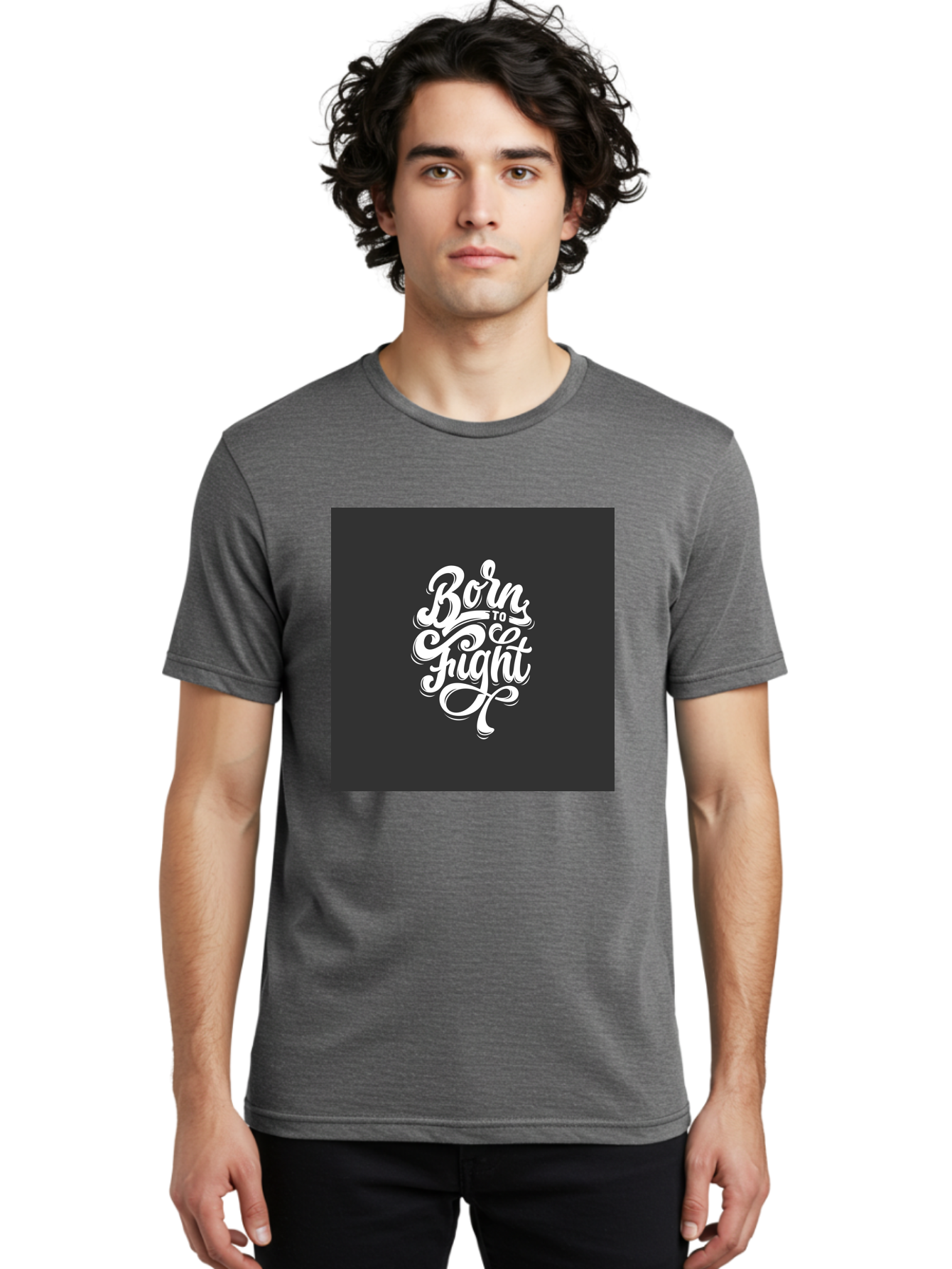 Born-To-Fight Men'S Graphic Tee, 100% Cotton, Comfortable Casual Summer Wear, Machine Washable, Motivational Quote, Inspirational Phrase, Bold Typography, White Lettering, Dark Background, Stylized Font, Fighting Spirit, Motivational Words Aab462