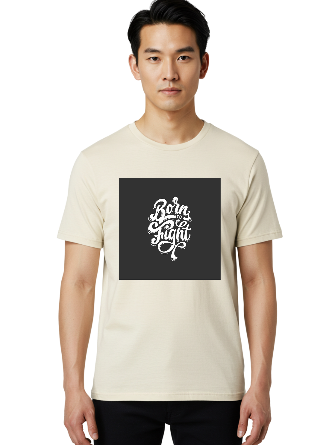 Born-To-Fight Men'S Graphic Tee, 100% Cotton, Comfortable Casual Summer Wear, Machine Washable, Motivational Quote, Inspirational Phrase, Bold Typography, White Lettering, Dark Background, Stylized Font, Fighting Spirit, Motivational Words Aab462