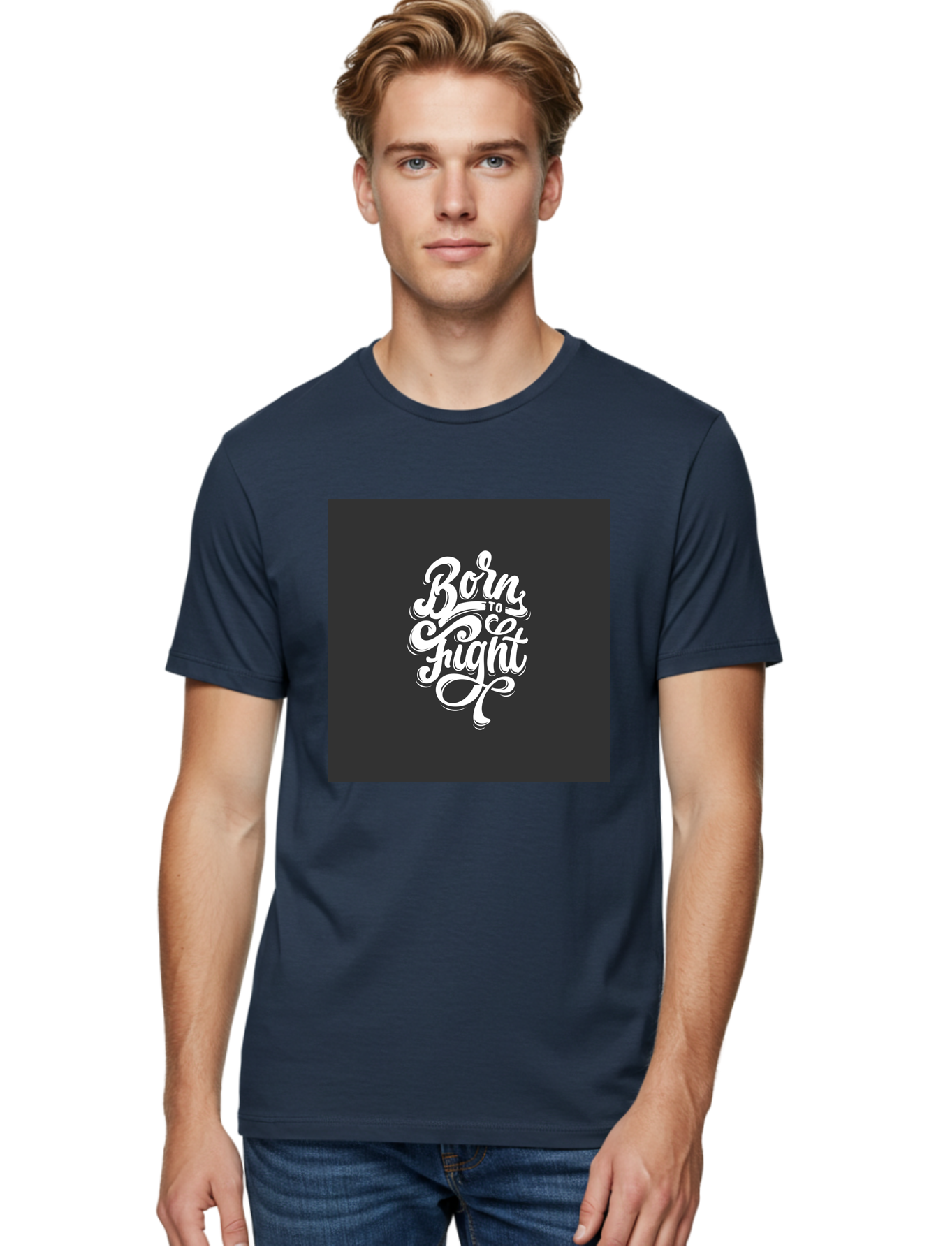 Born-To-Fight Men'S Graphic Tee, 100% Cotton, Comfortable Casual Summer Wear, Machine Washable, Motivational Quote, Inspirational Phrase, Bold Typography, White Lettering, Dark Background, Stylized Font, Fighting Spirit, Motivational Words Aab462