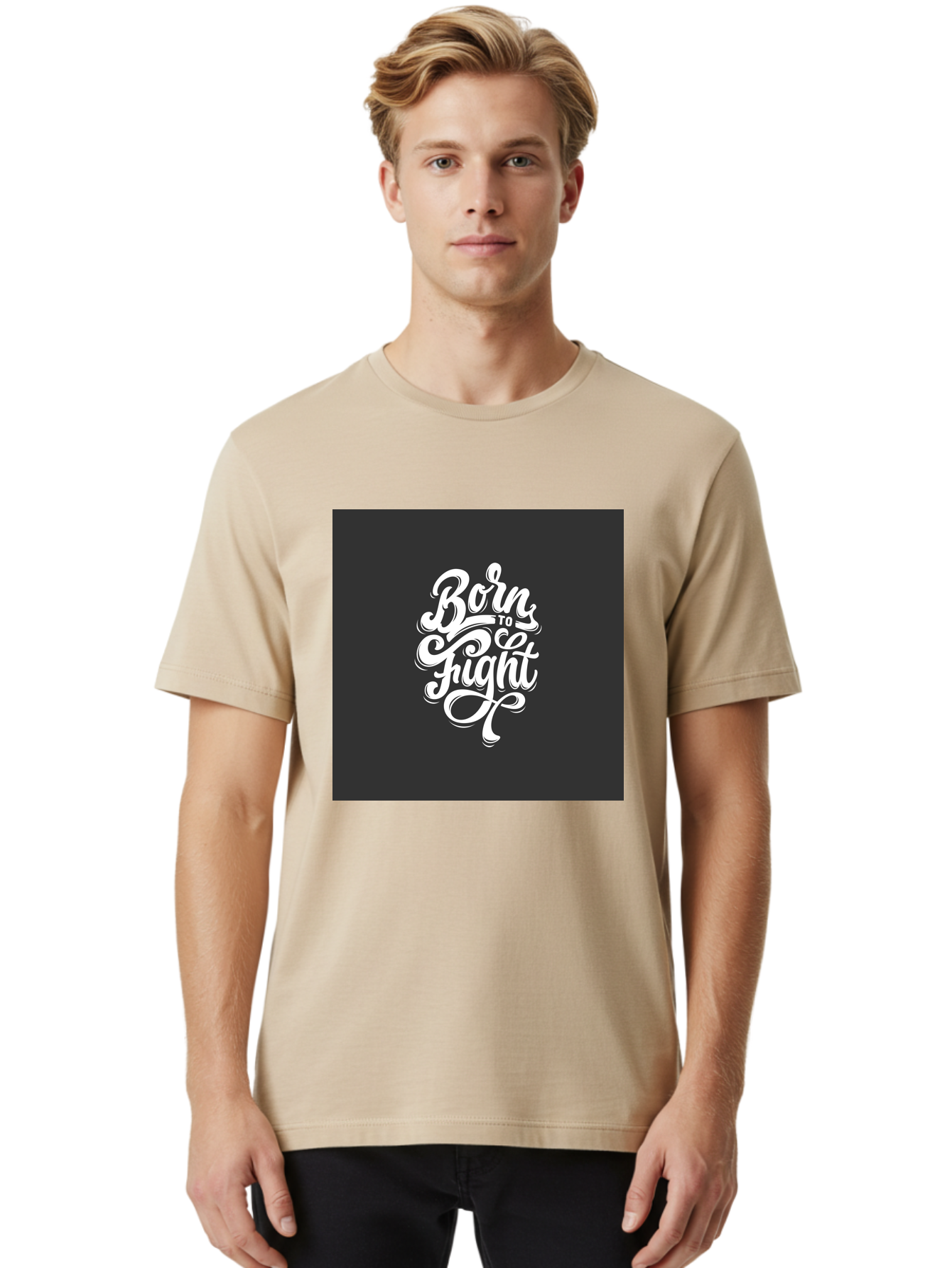 Born-To-Fight Men'S Graphic Tee, 100% Cotton, Comfortable Casual Summer Wear, Machine Washable, Motivational Quote, Inspirational Phrase, Bold Typography, White Lettering, Dark Background, Stylized Font, Fighting Spirit, Motivational Words Aab462