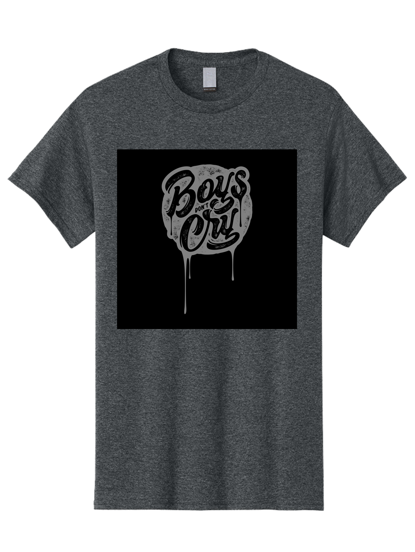 Boys-Don-T-Cry Men'S Graphic Tee, 100% Cotton, Comfortable Casual Summer Wear, Machine Washable, Boys Don'T Cry, Emotional Strength, Bold Typography, Grey Paint Drips, Black Background, Graphic Design, Urban Style, Rock Music, Typographic Art, Aab463