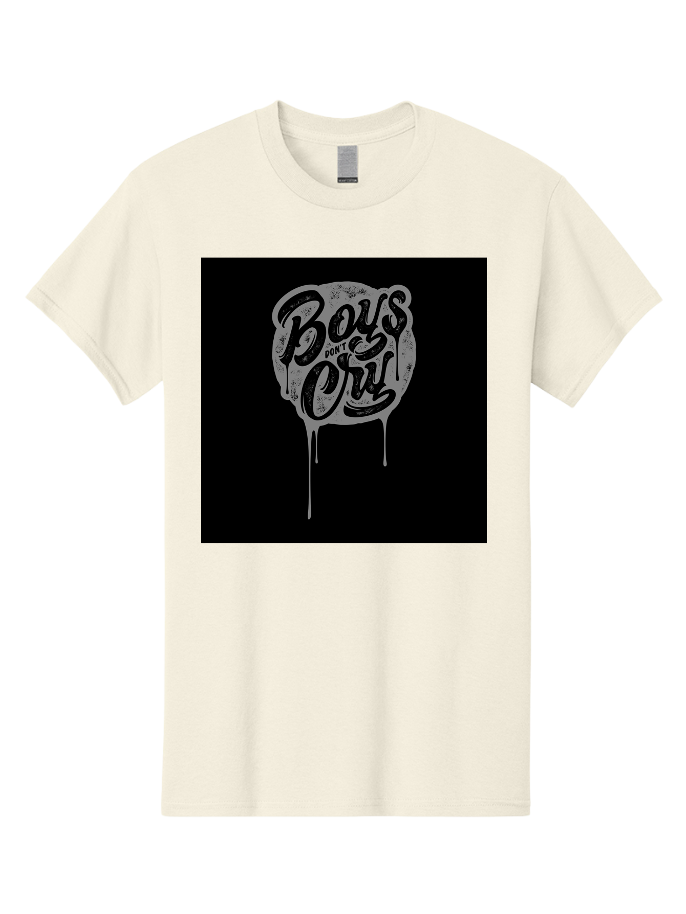 Boys-Don-T-Cry Men'S Graphic Tee, 100% Cotton, Comfortable Casual Summer Wear, Machine Washable, Boys Don'T Cry, Emotional Strength, Bold Typography, Grey Paint Drips, Black Background, Graphic Design, Urban Style, Rock Music, Typographic Art, Aab463