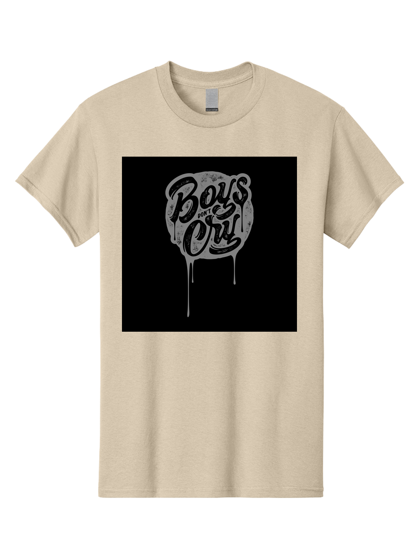 Boys-Don-T-Cry Men'S Graphic Tee, 100% Cotton, Comfortable Casual Summer Wear, Machine Washable, Boys Don'T Cry, Emotional Strength, Bold Typography, Grey Paint Drips, Black Background, Graphic Design, Urban Style, Rock Music, Typographic Art, Aab463
