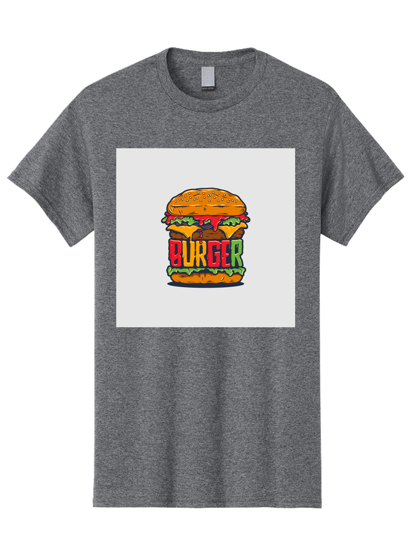 Burger Men'S Graphic Tee, 100% Cotton, Comfortable Casual Summer Wear, Machine Washable, Cartoon Burger, Juicy Patty, Melted Cheese, Fresh Lettuce, Ketchup Dripping, Sesame Seed Bun, Colorful Illustration, Fast Food, Burger Joint, Tasty Meal, Aab464
