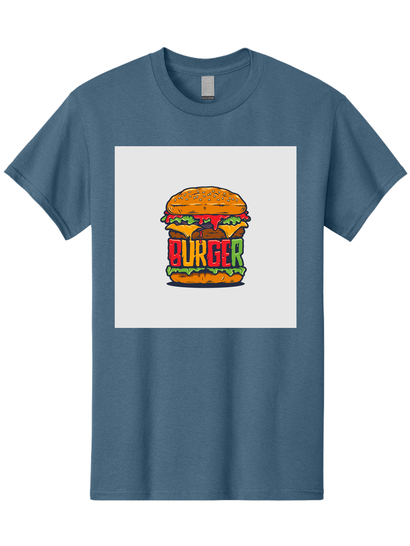 Burger Men'S Graphic Tee, 100% Cotton, Comfortable Casual Summer Wear, Machine Washable, Cartoon Burger, Juicy Patty, Melted Cheese, Fresh Lettuce, Ketchup Dripping, Sesame Seed Bun, Colorful Illustration, Fast Food, Burger Joint, Tasty Meal, Aab464