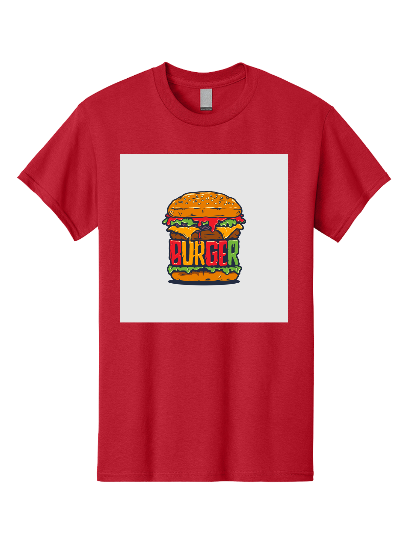 Burger Men'S Graphic Tee, 100% Cotton, Comfortable Casual Summer Wear, Machine Washable, Cartoon Burger, Juicy Patty, Melted Cheese, Fresh Lettuce, Ketchup Dripping, Sesame Seed Bun, Colorful Illustration, Fast Food, Burger Joint, Tasty Meal, Aab464