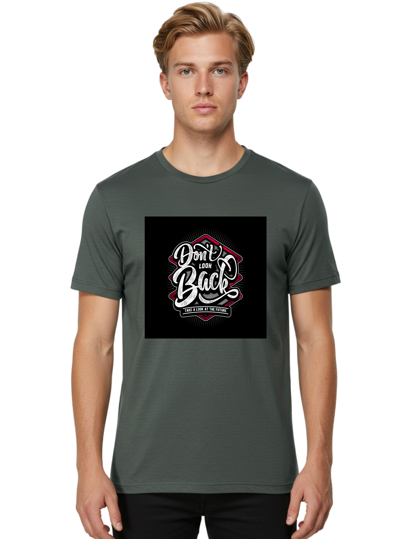 Don-T-Look-Back Men'S Graphic Tee, 100% Cotton, Comfortable Casual Summer Wear, Machine Washable, Motivational Quote, Inspirational Saying, Don'T Look Back, Take A Look At The Future, Motivational Poster, Typography Art, Bold Font, Aab465