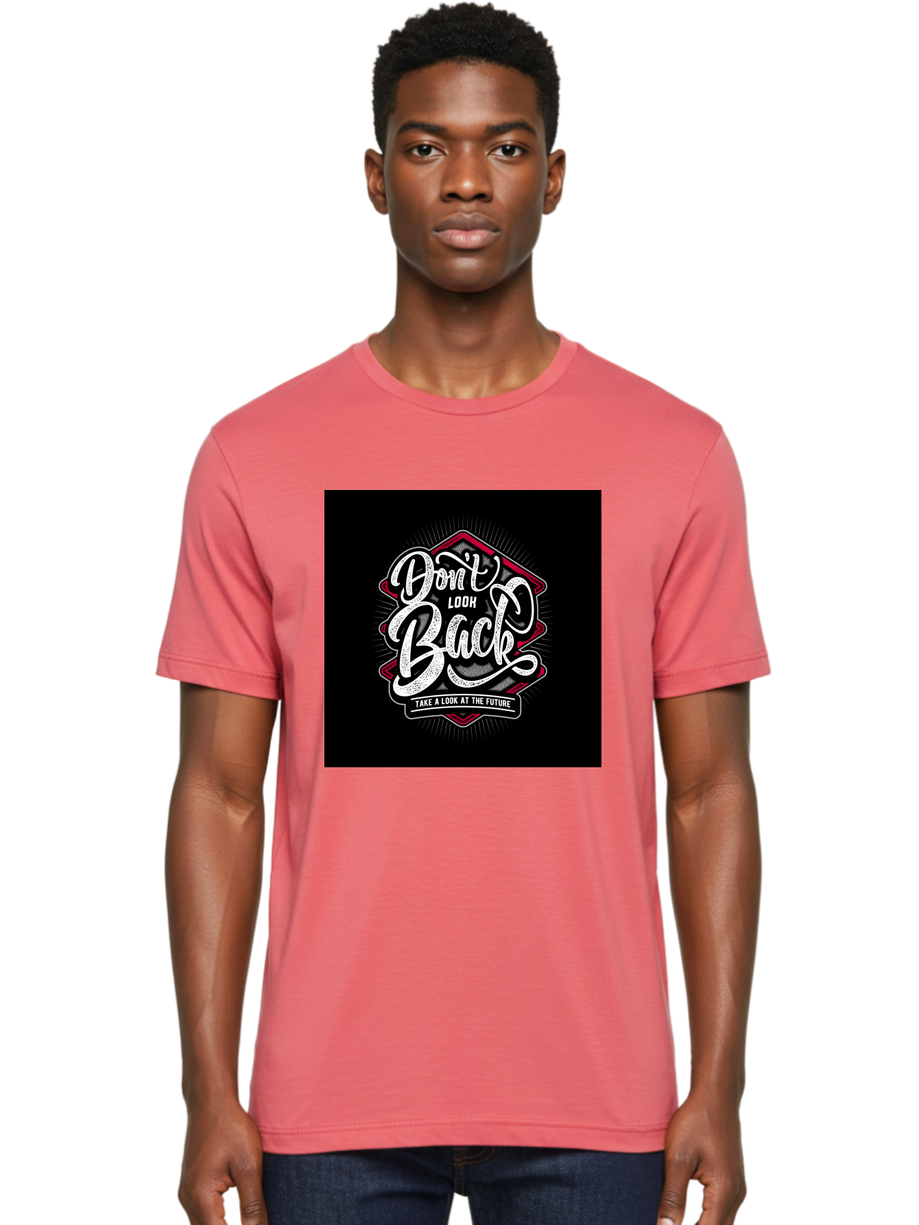 Don-T-Look-Back Men'S Graphic Tee, 100% Cotton, Comfortable Casual Summer Wear, Machine Washable, Motivational Quote, Inspirational Saying, Don'T Look Back, Take A Look At The Future, Motivational Poster, Typography Art, Bold Font, Aab465