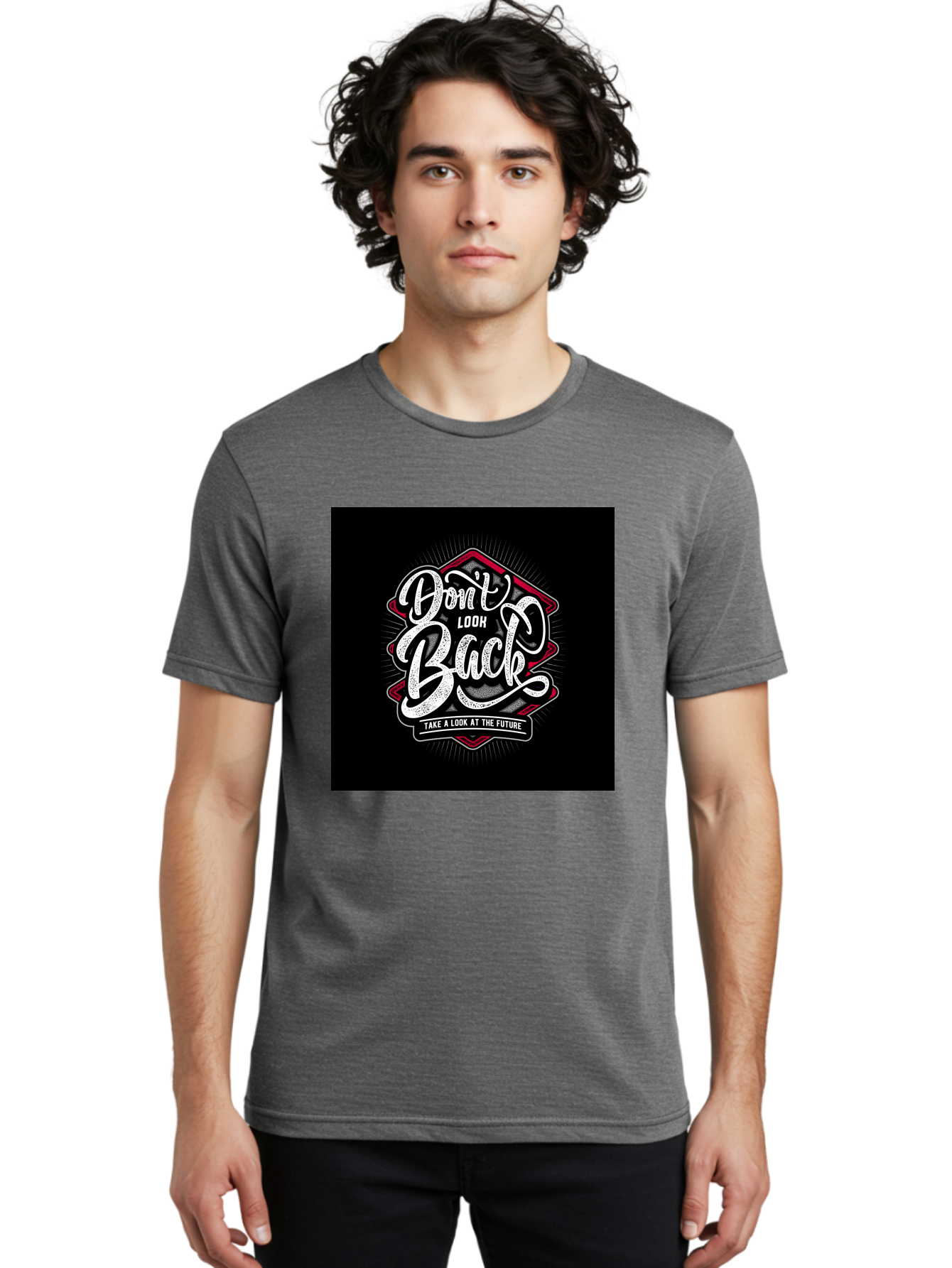 Don-T-Look-Back Men'S Graphic Tee, 100% Cotton, Comfortable Casual Summer Wear, Machine Washable, Motivational Quote, Inspirational Saying, Don'T Look Back, Take A Look At The Future, Motivational Poster, Typography Art, Bold Font, Aab465