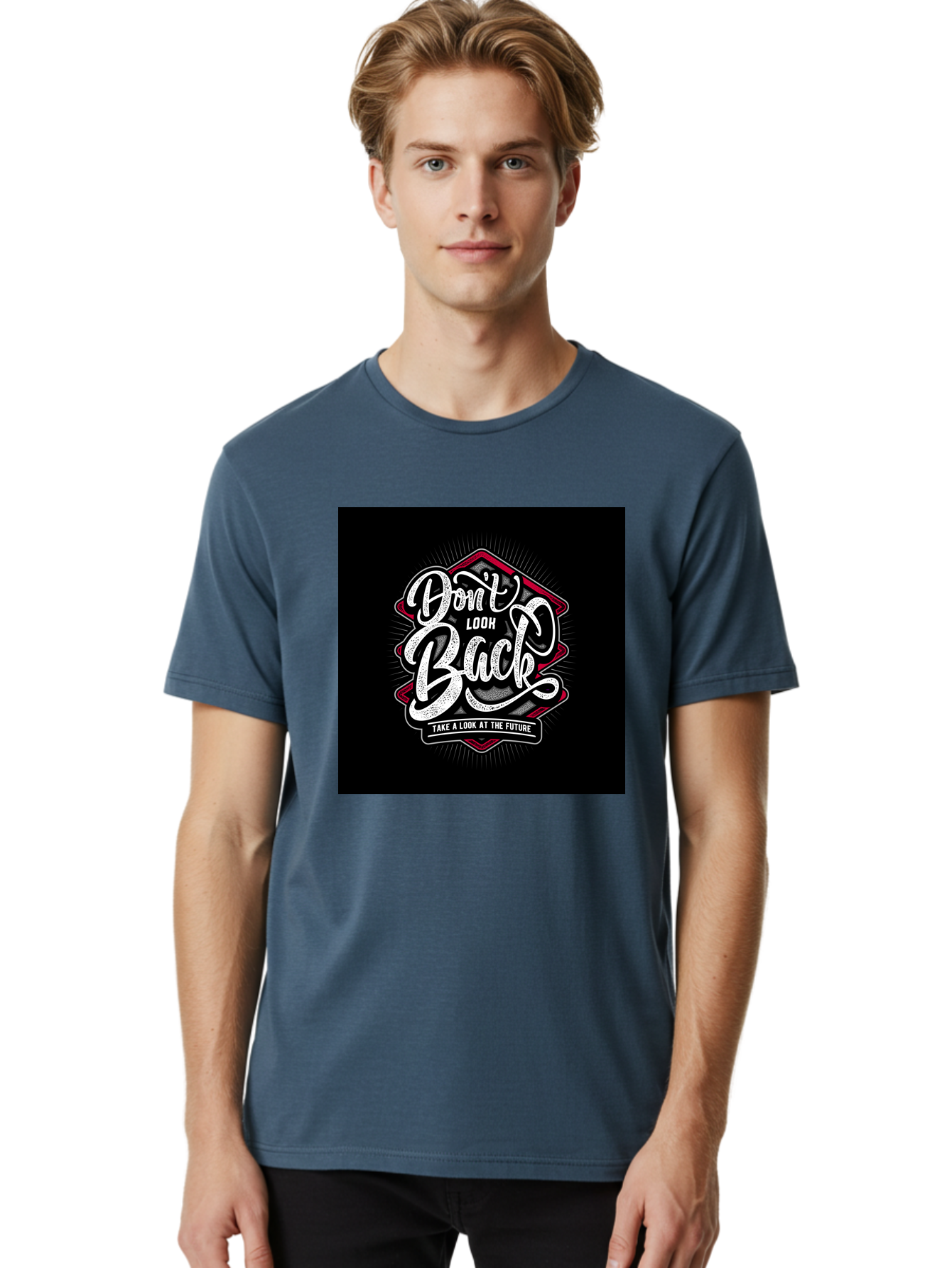 Don-T-Look-Back Men'S Graphic Tee, 100% Cotton, Comfortable Casual Summer Wear, Machine Washable, Motivational Quote, Inspirational Saying, Don'T Look Back, Take A Look At The Future, Motivational Poster, Typography Art, Bold Font, Aab465