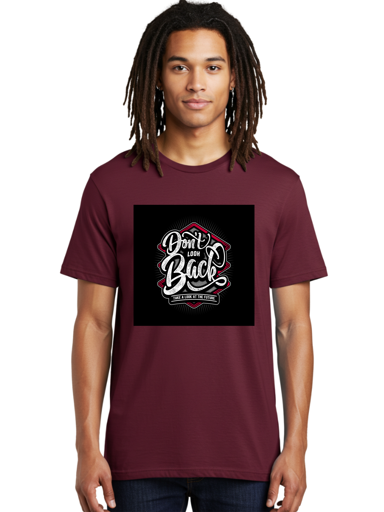 Don-T-Look-Back Men'S Graphic Tee, 100% Cotton, Comfortable Casual Summer Wear, Machine Washable, Motivational Quote, Inspirational Saying, Don'T Look Back, Take A Look At The Future, Motivational Poster, Typography Art, Bold Font, Aab465