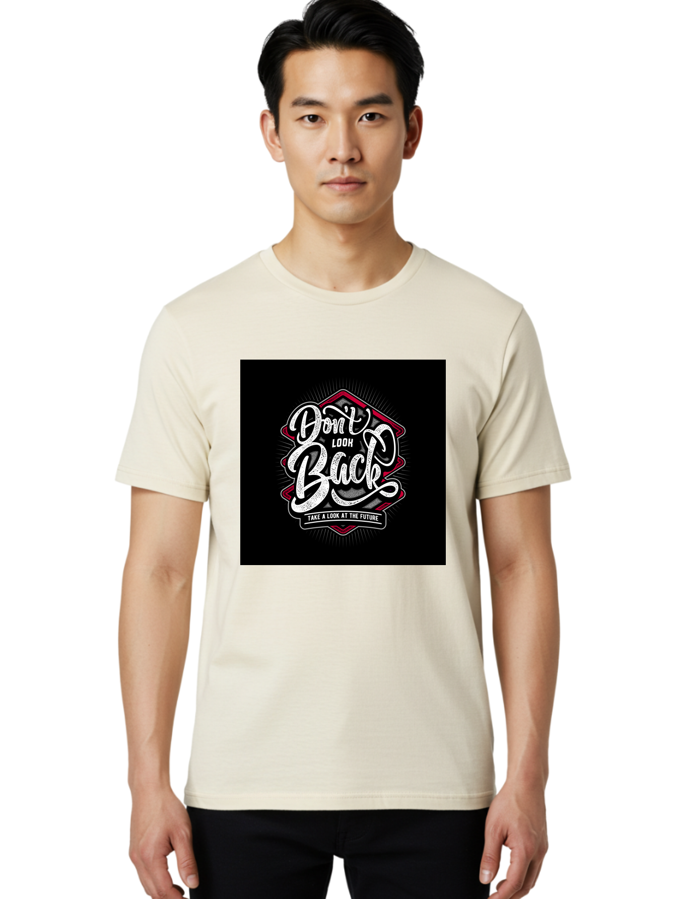 Don-T-Look-Back Men'S Graphic Tee, 100% Cotton, Comfortable Casual Summer Wear, Machine Washable, Motivational Quote, Inspirational Saying, Don'T Look Back, Take A Look At The Future, Motivational Poster, Typography Art, Bold Font, Aab465