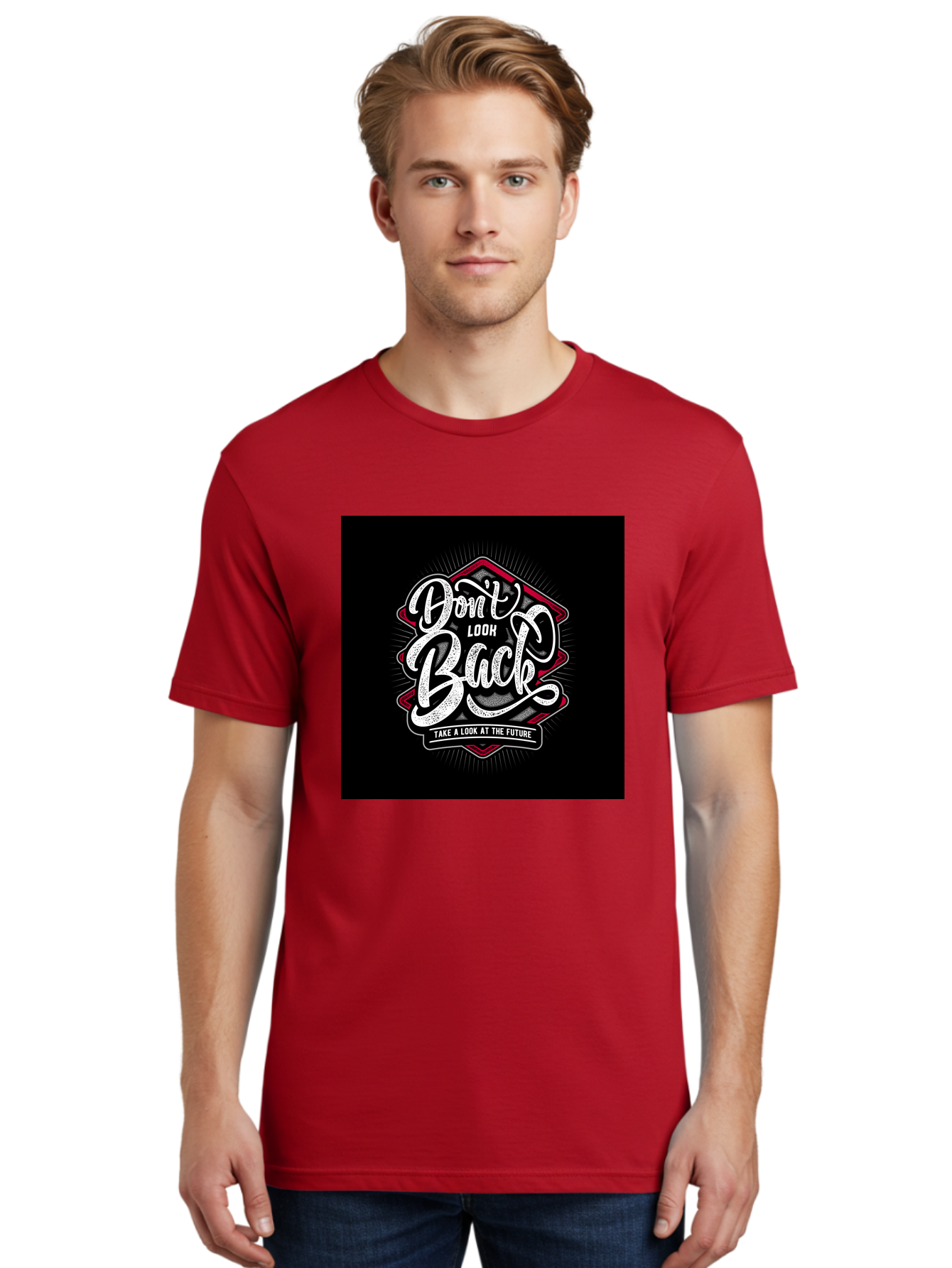 Don-T-Look-Back Men'S Graphic Tee, 100% Cotton, Comfortable Casual Summer Wear, Machine Washable, Motivational Quote, Inspirational Saying, Don'T Look Back, Take A Look At The Future, Motivational Poster, Typography Art, Bold Font, Aab465