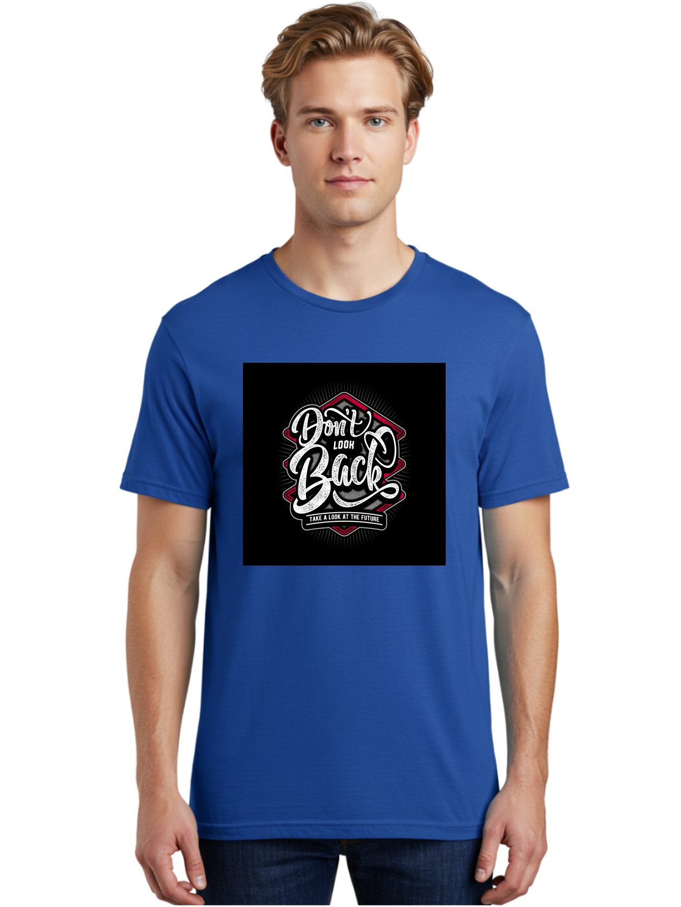 Don-T-Look-Back Men'S Graphic Tee, 100% Cotton, Comfortable Casual Summer Wear, Machine Washable, Motivational Quote, Inspirational Saying, Don'T Look Back, Take A Look At The Future, Motivational Poster, Typography Art, Bold Font, Aab465