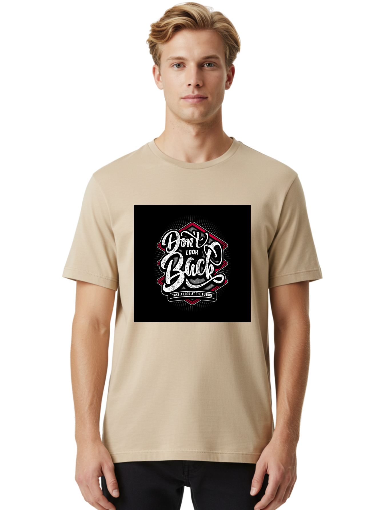 Don-T-Look-Back Men'S Graphic Tee, 100% Cotton, Comfortable Casual Summer Wear, Machine Washable, Motivational Quote, Inspirational Saying, Don'T Look Back, Take A Look At The Future, Motivational Poster, Typography Art, Bold Font, Aab465
