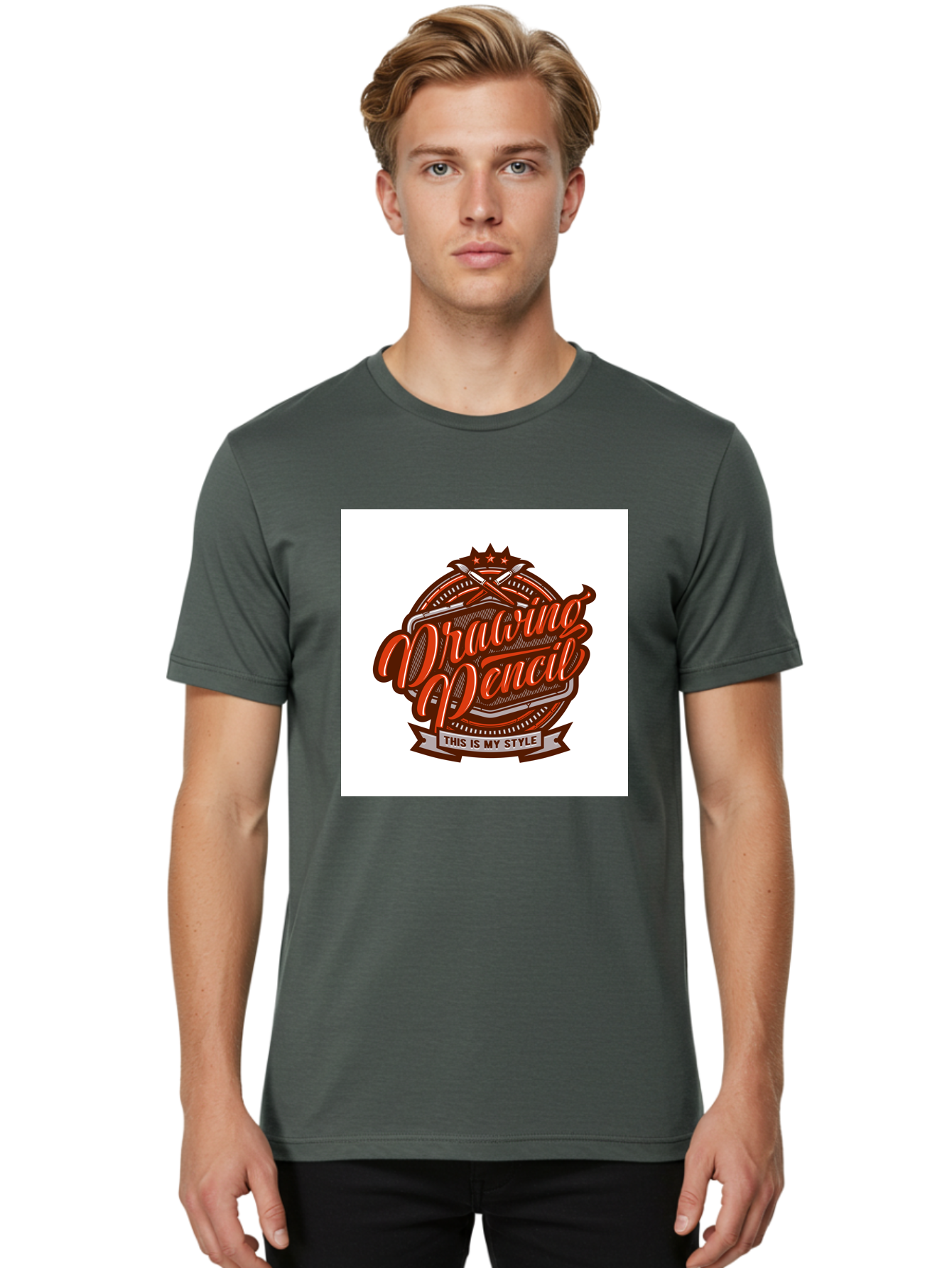 Drawing-Pencil Men'S Graphic Tee, 100% Cotton, Comfortable Casual Summer Wear, Machine Washable, Artistic Expression, Drawing Tools, Creative Style, Vintage Graphics, Artistic Pencils, Illustration Design, Sketching Supplies, Drawing Pencil, Aab466