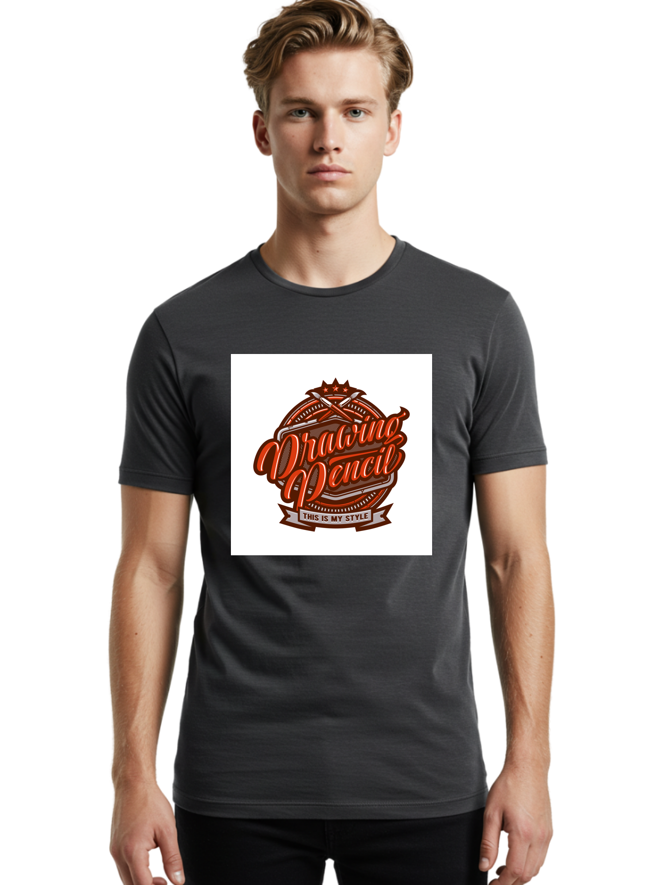 Drawing-Pencil Men'S Graphic Tee, 100% Cotton, Comfortable Casual Summer Wear, Machine Washable, Artistic Expression, Drawing Tools, Creative Style, Vintage Graphics, Artistic Pencils, Illustration Design, Sketching Supplies, Drawing Pencil, Aab466