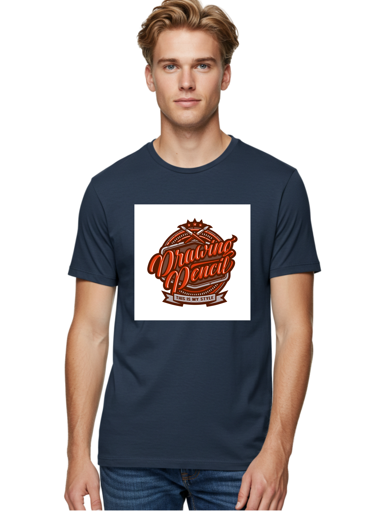 Drawing-Pencil Men'S Graphic Tee, 100% Cotton, Comfortable Casual Summer Wear, Machine Washable, Artistic Expression, Drawing Tools, Creative Style, Vintage Graphics, Artistic Pencils, Illustration Design, Sketching Supplies, Drawing Pencil, Aab466