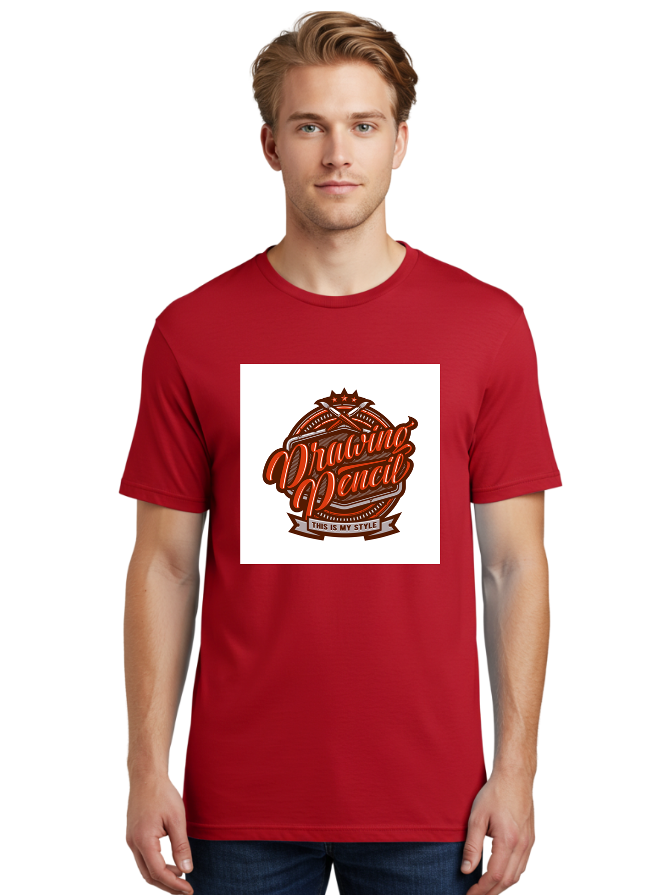 Drawing-Pencil Men'S Graphic Tee, 100% Cotton, Comfortable Casual Summer Wear, Machine Washable, Artistic Expression, Drawing Tools, Creative Style, Vintage Graphics, Artistic Pencils, Illustration Design, Sketching Supplies, Drawing Pencil, Aab466