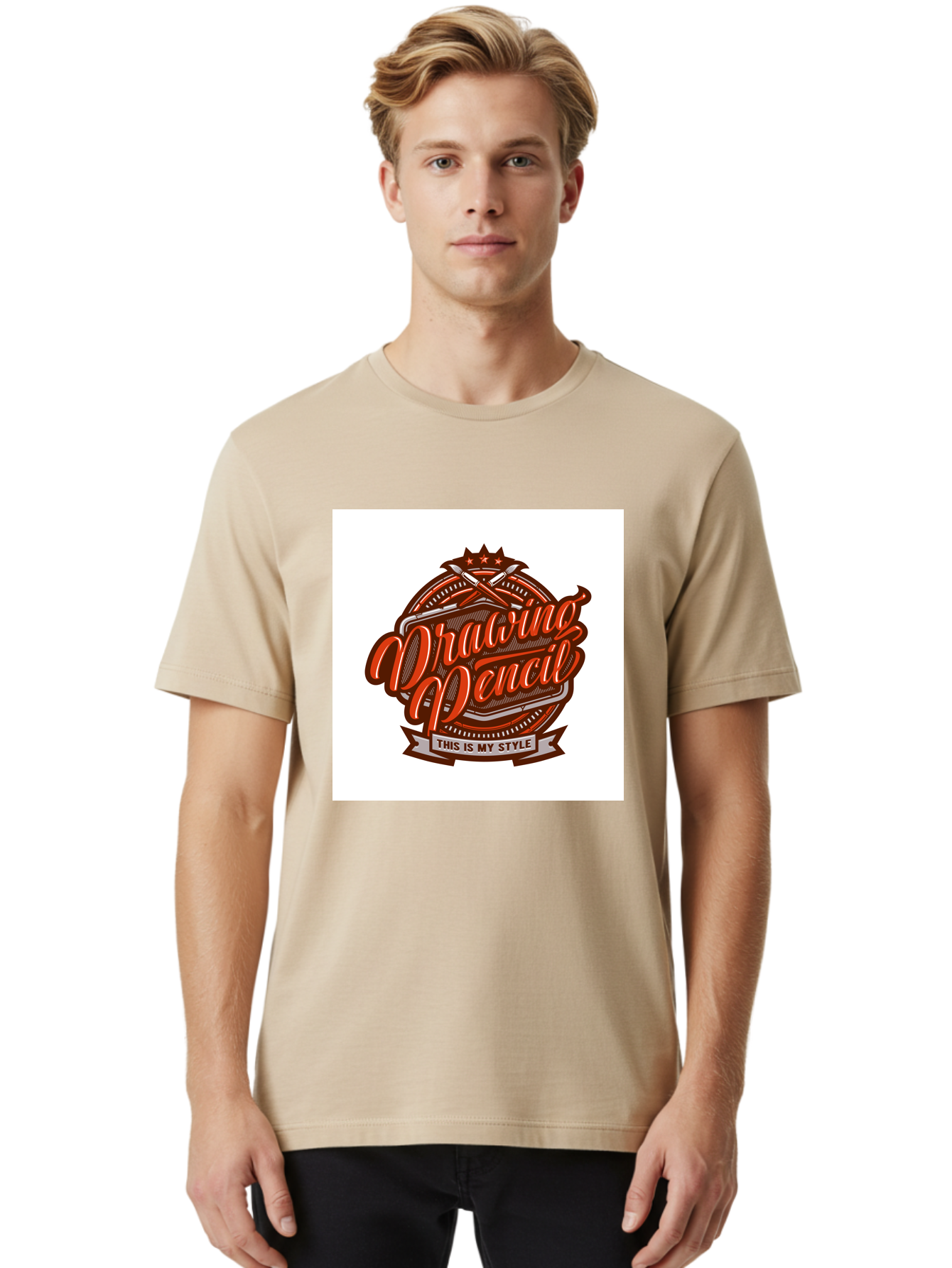 Drawing-Pencil Men'S Graphic Tee, 100% Cotton, Comfortable Casual Summer Wear, Machine Washable, Artistic Expression, Drawing Tools, Creative Style, Vintage Graphics, Artistic Pencils, Illustration Design, Sketching Supplies, Drawing Pencil, Aab466