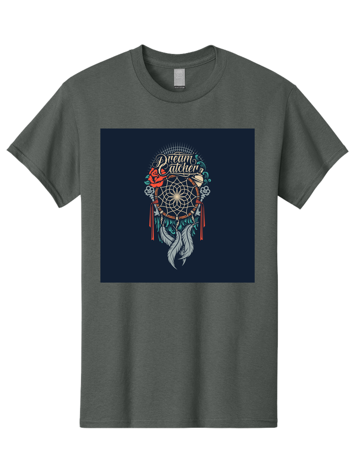 Dream-Catcher Men'S Graphic Tee, 100% Cotton, Comfortable Casual Summer Wear, Machine Washable, Dream Catcher, Bohemian Decor, Feather Design, Mystical Art, Spiritual Symbolism, Tribal Tattoo, Mystical Vibes, Dreamcatcher Art, Aab467