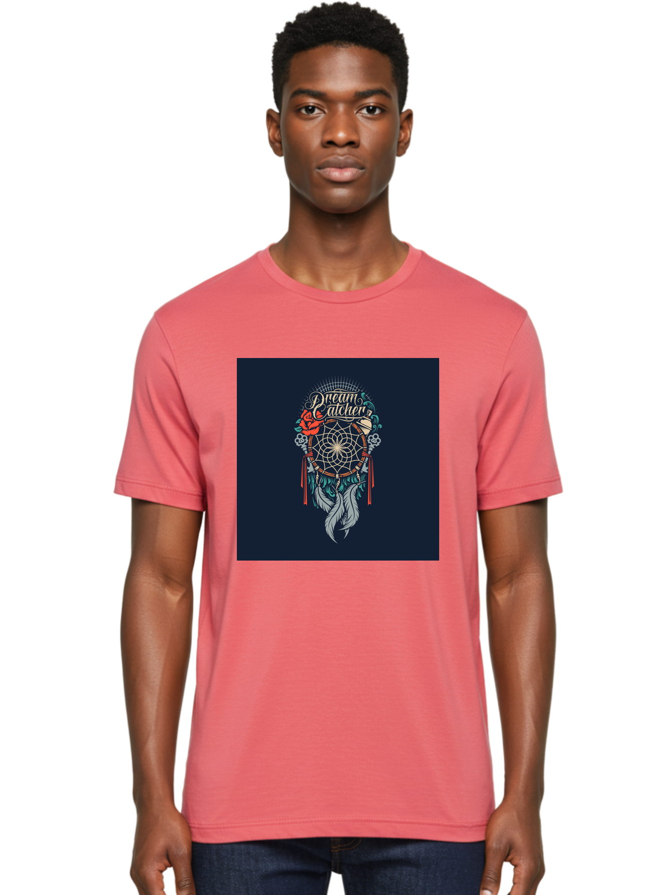 Dream-Catcher Men'S Graphic Tee, 100% Cotton, Comfortable Casual Summer Wear, Machine Washable, Dream Catcher, Bohemian Decor, Feather Design, Mystical Art, Spiritual Symbolism, Tribal Tattoo, Mystical Vibes, Dreamcatcher Art, Aab467