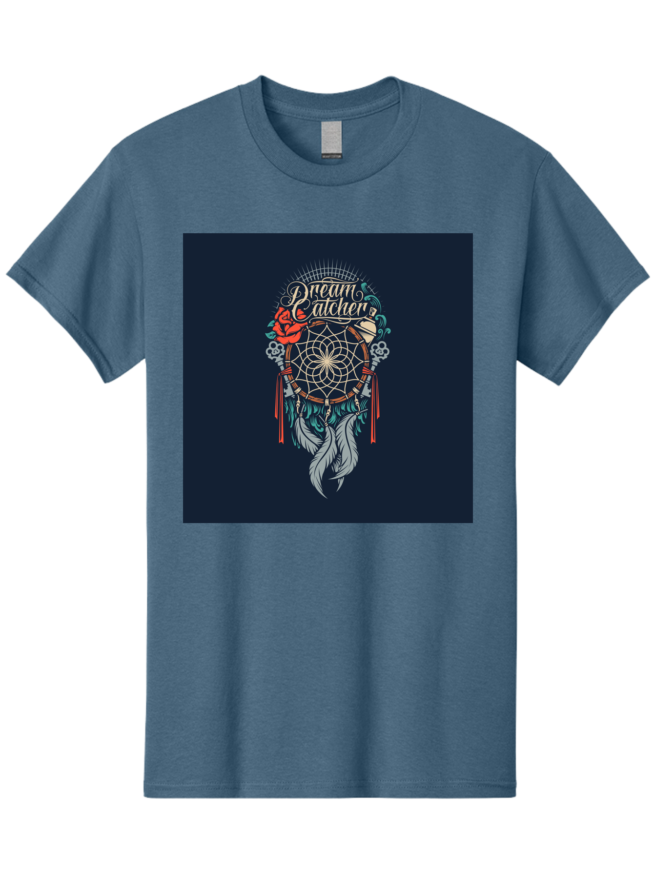 Dream-Catcher Men'S Graphic Tee, 100% Cotton, Comfortable Casual Summer Wear, Machine Washable, Dream Catcher, Bohemian Decor, Feather Design, Mystical Art, Spiritual Symbolism, Tribal Tattoo, Mystical Vibes, Dreamcatcher Art, Aab467