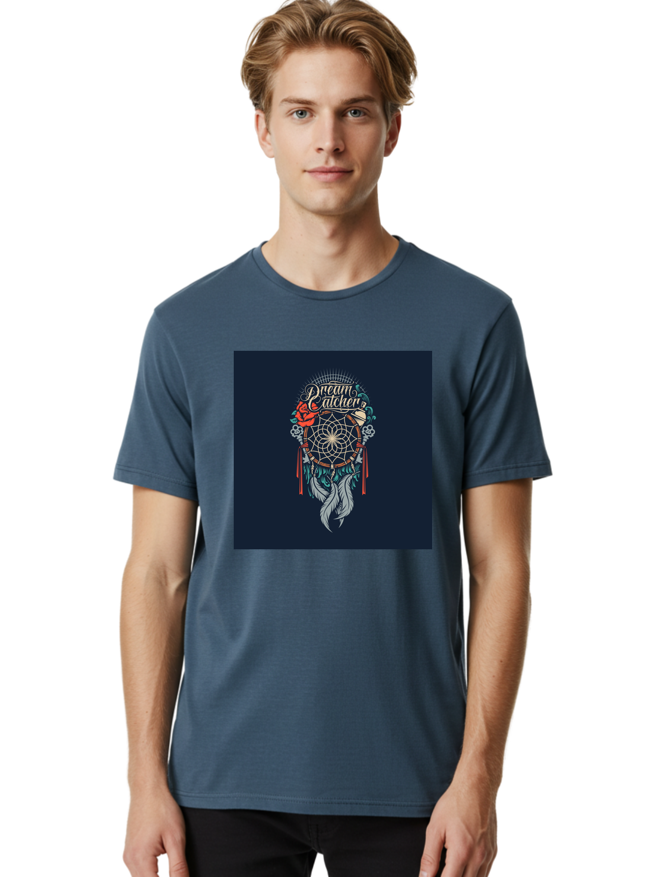 Dream-Catcher Men'S Graphic Tee, 100% Cotton, Comfortable Casual Summer Wear, Machine Washable, Dream Catcher, Bohemian Decor, Feather Design, Mystical Art, Spiritual Symbolism, Tribal Tattoo, Mystical Vibes, Dreamcatcher Art, Aab467